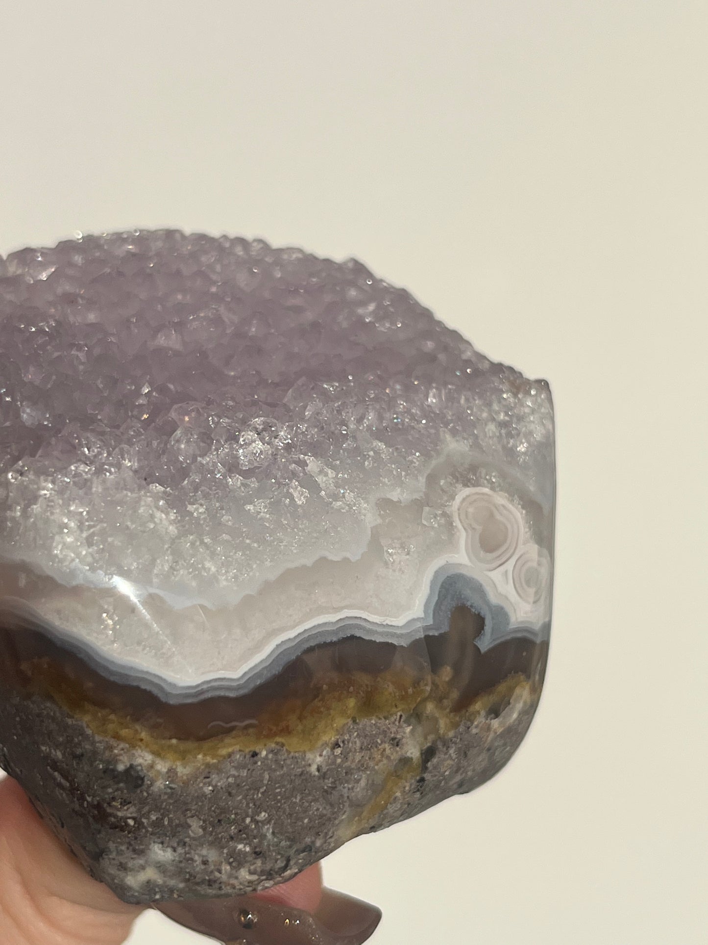 ‘Amaranthine’ Nebula Agate with Scenic Moss and Amethyst Semi Polished Freeform A