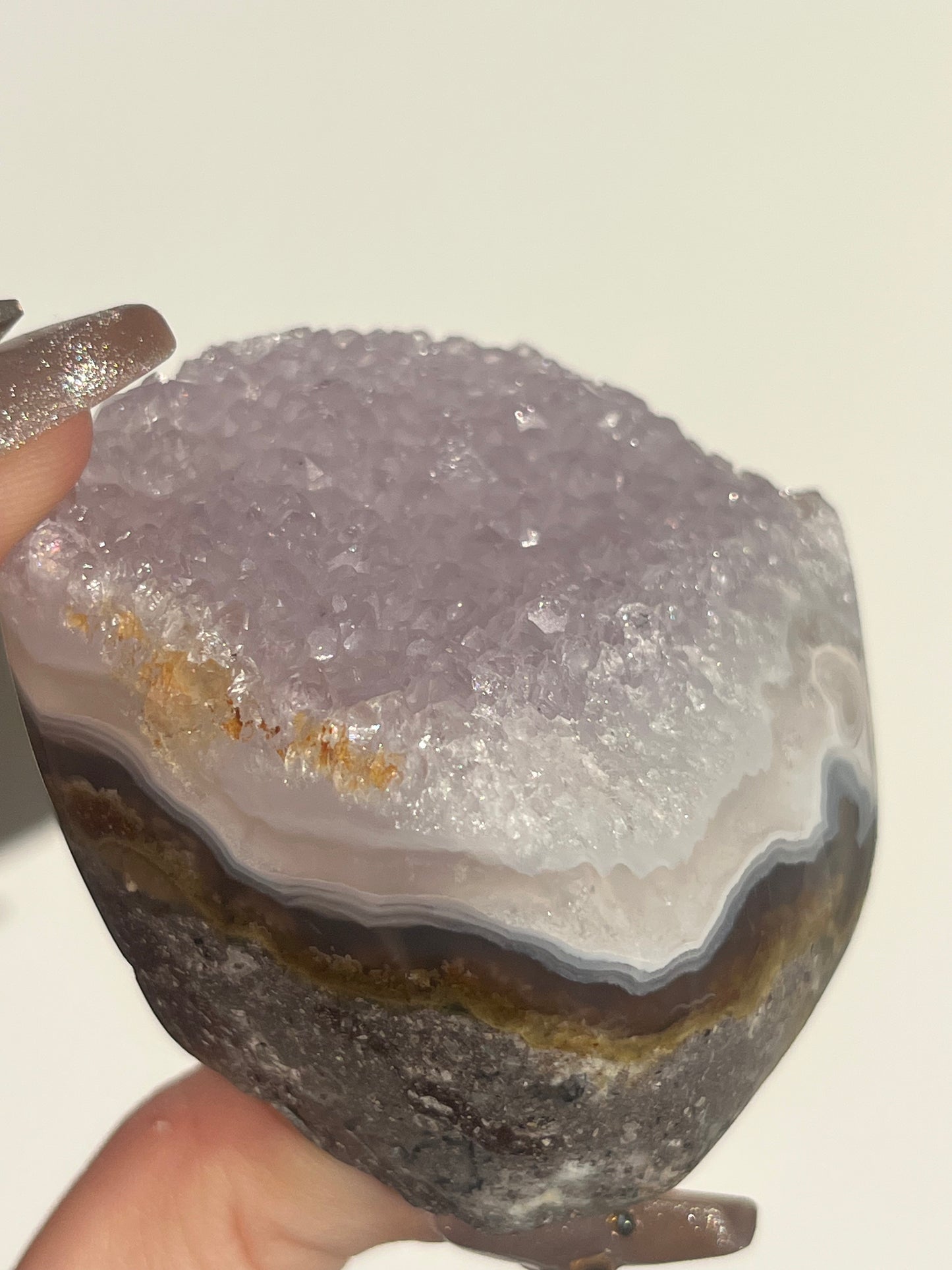 ‘Amaranthine’ Nebula Agate with Scenic Moss and Amethyst Semi Polished Freeform A