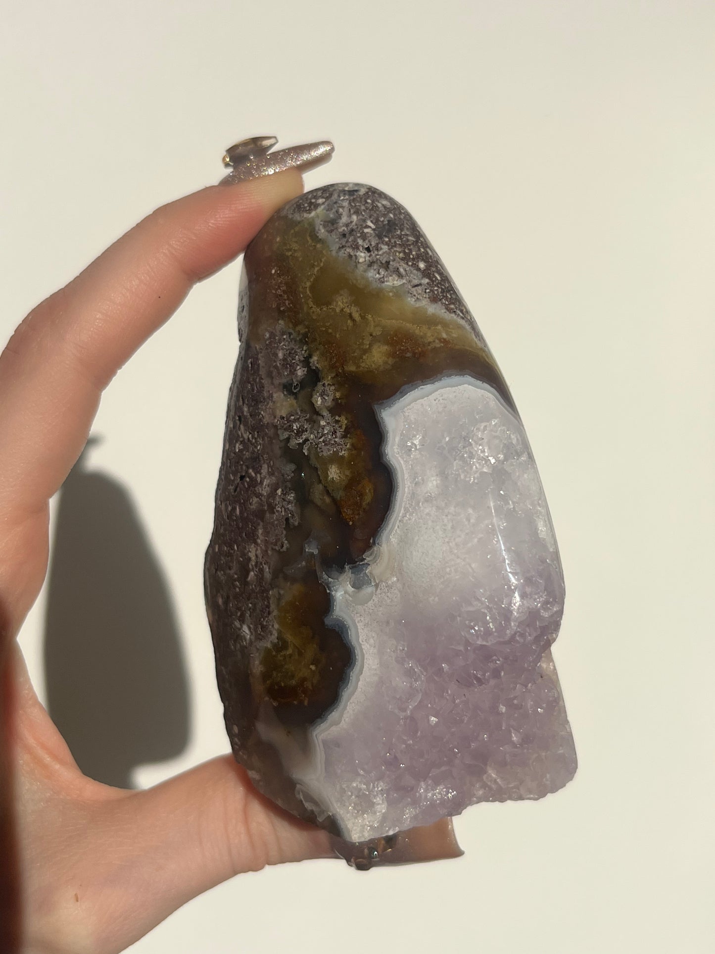 ‘Seraphique’ Nebula Agate with Scenic Moss and Amethyst Semi Polished Freeform B