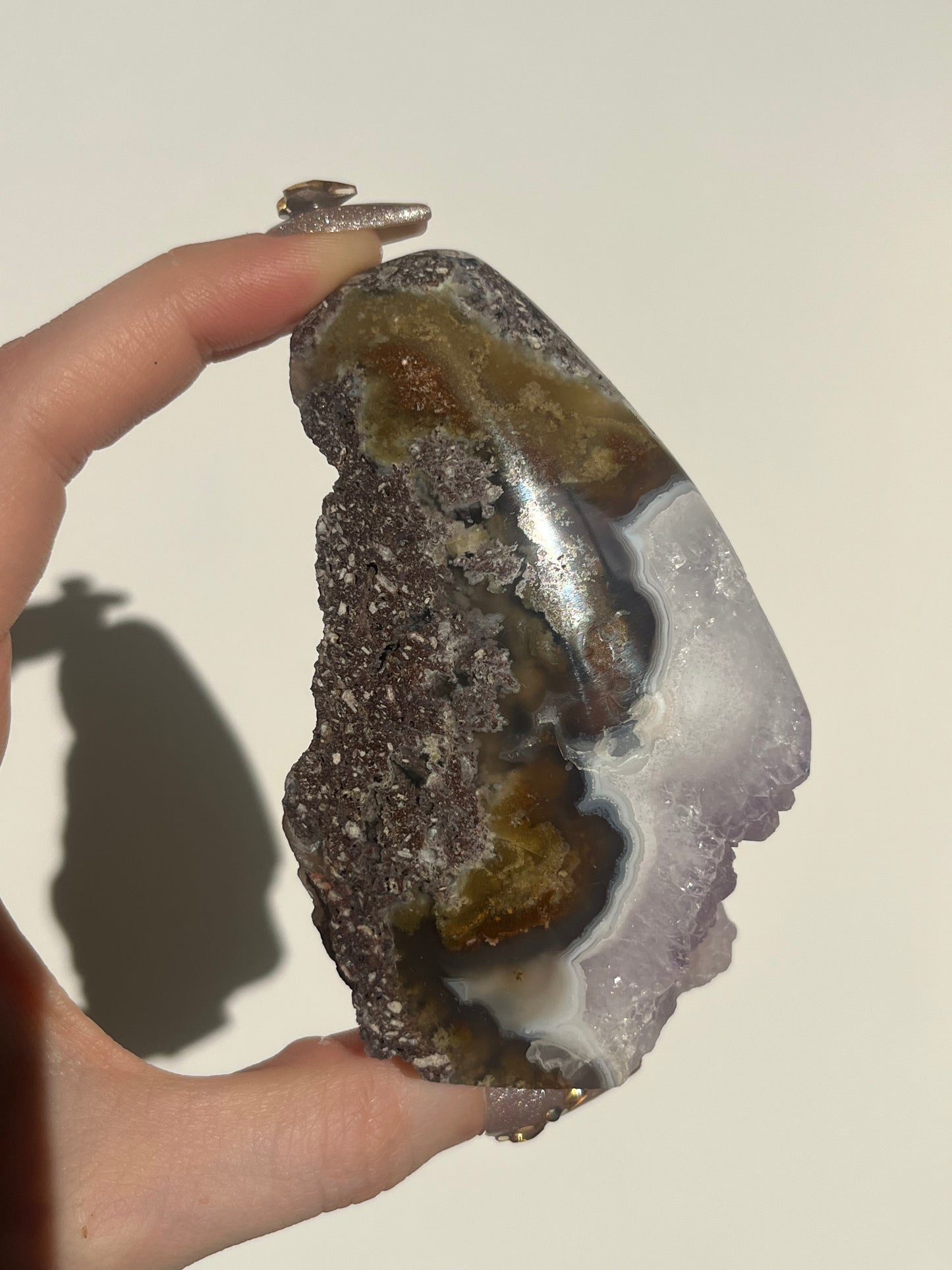 ‘Seraphique’ Nebula Agate with Scenic Moss and Amethyst Semi Polished Freeform B