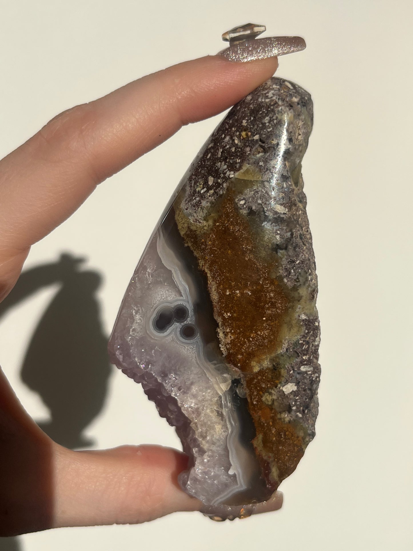 ‘Seraphique’ Nebula Agate with Scenic Moss and Amethyst Semi Polished Freeform B