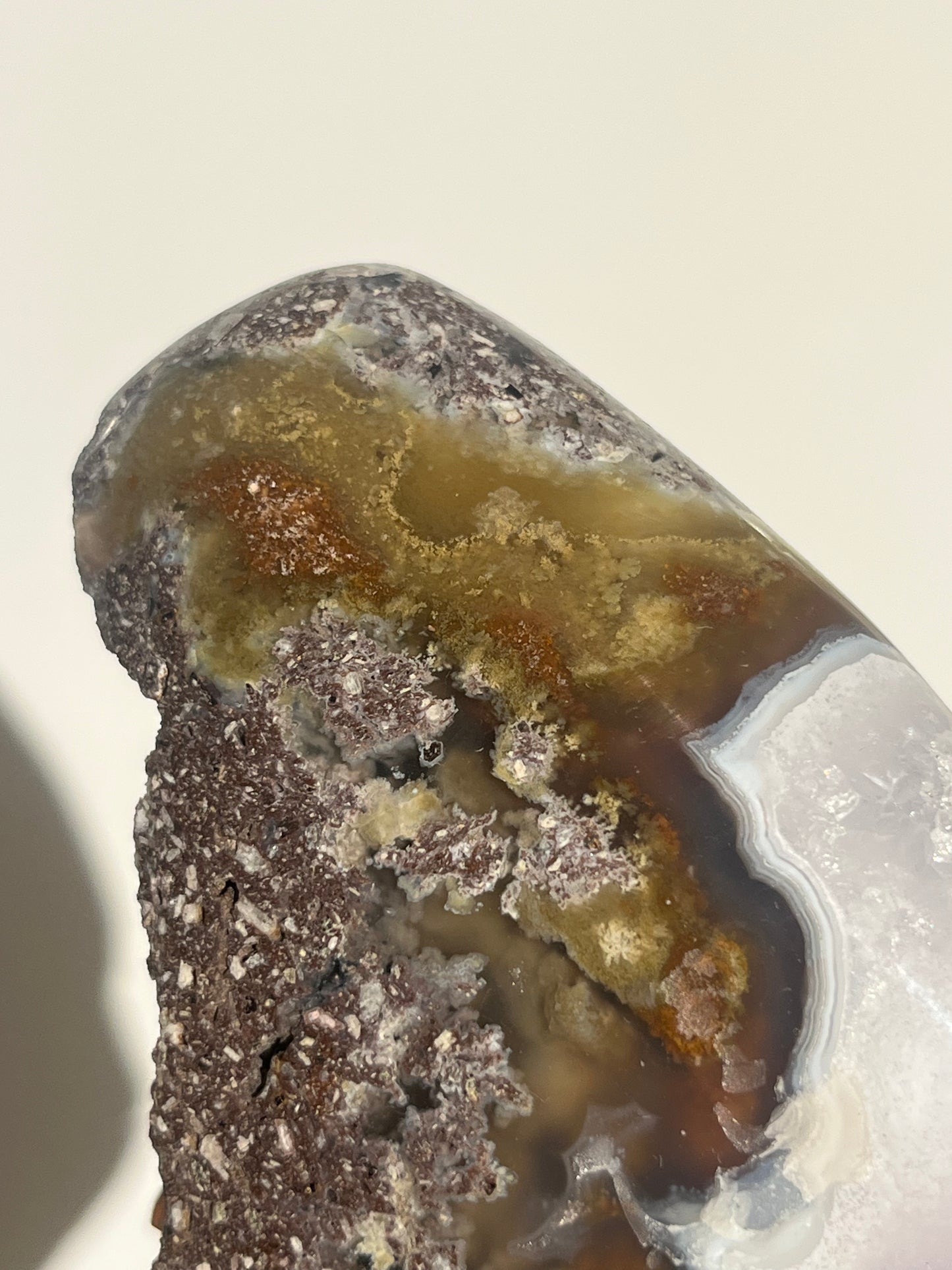 ‘Seraphique’ Nebula Agate with Scenic Moss and Amethyst Semi Polished Freeform B