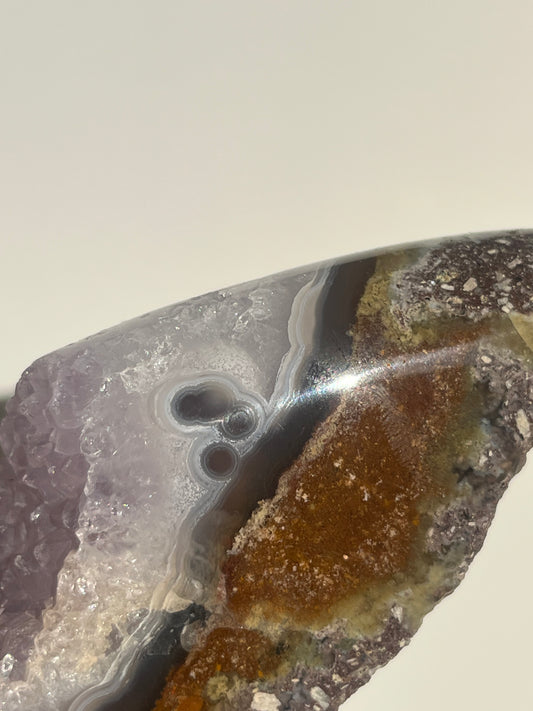 ‘Seraphique’ Nebula Agate with Scenic Moss and Amethyst Semi Polished Freeform B