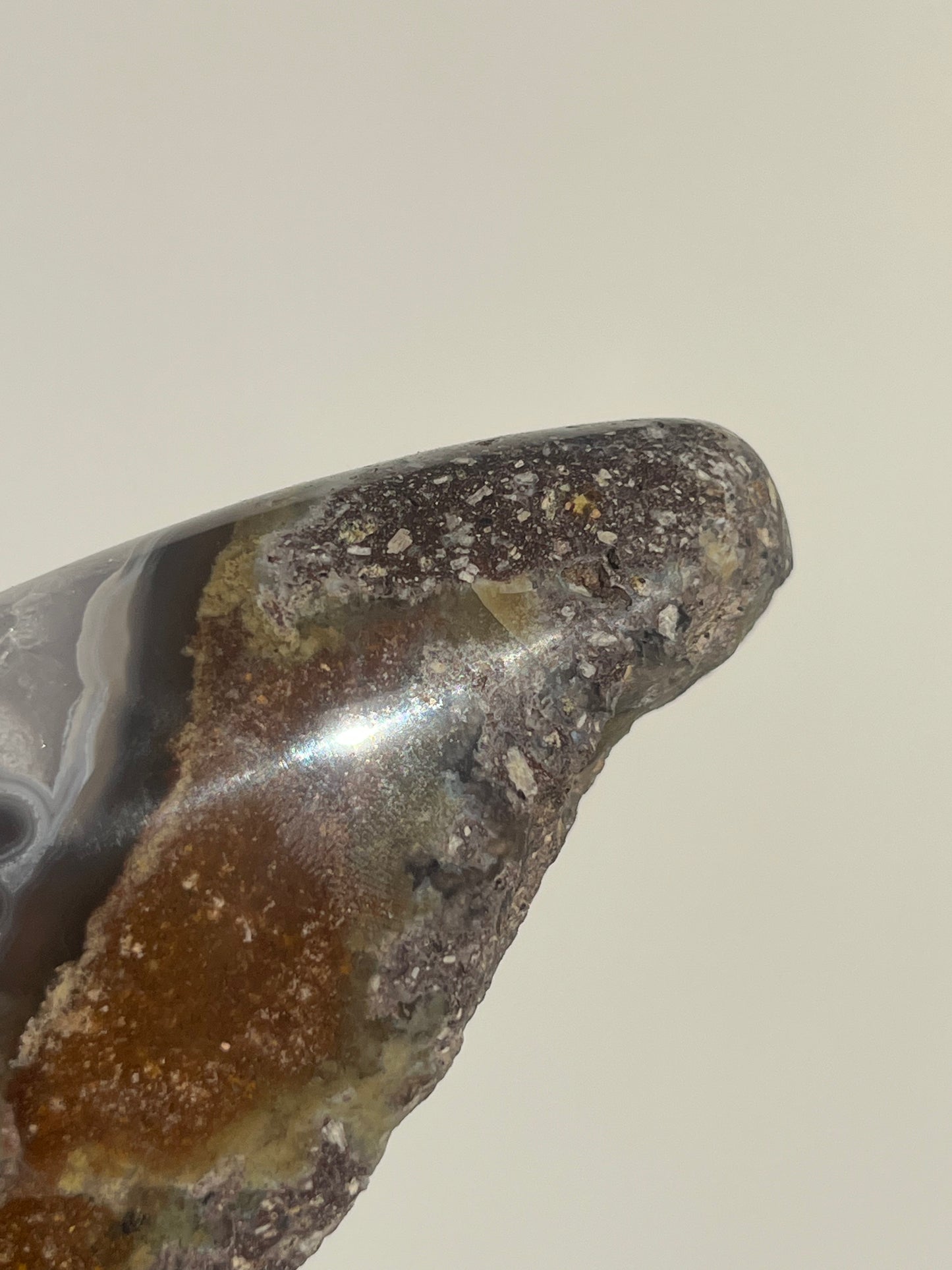 ‘Seraphique’ Nebula Agate with Scenic Moss and Amethyst Semi Polished Freeform B
