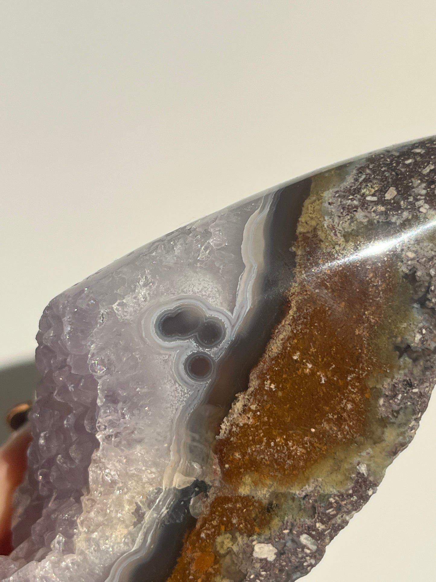 ‘Seraphique’ Nebula Agate with Scenic Moss and Amethyst Semi Polished Freeform B