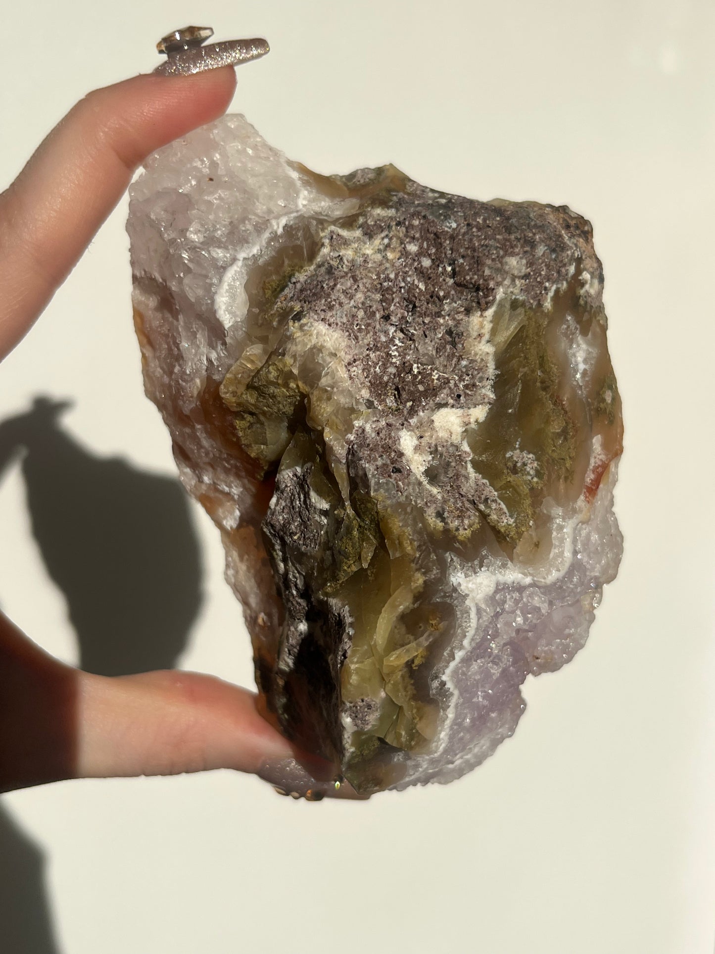 ‘Coralline Tides’ Spherulitic Columnar Nebula Agate with Scenic Moss, Amethyst and Natural Carnelian Semi Polished Freeform