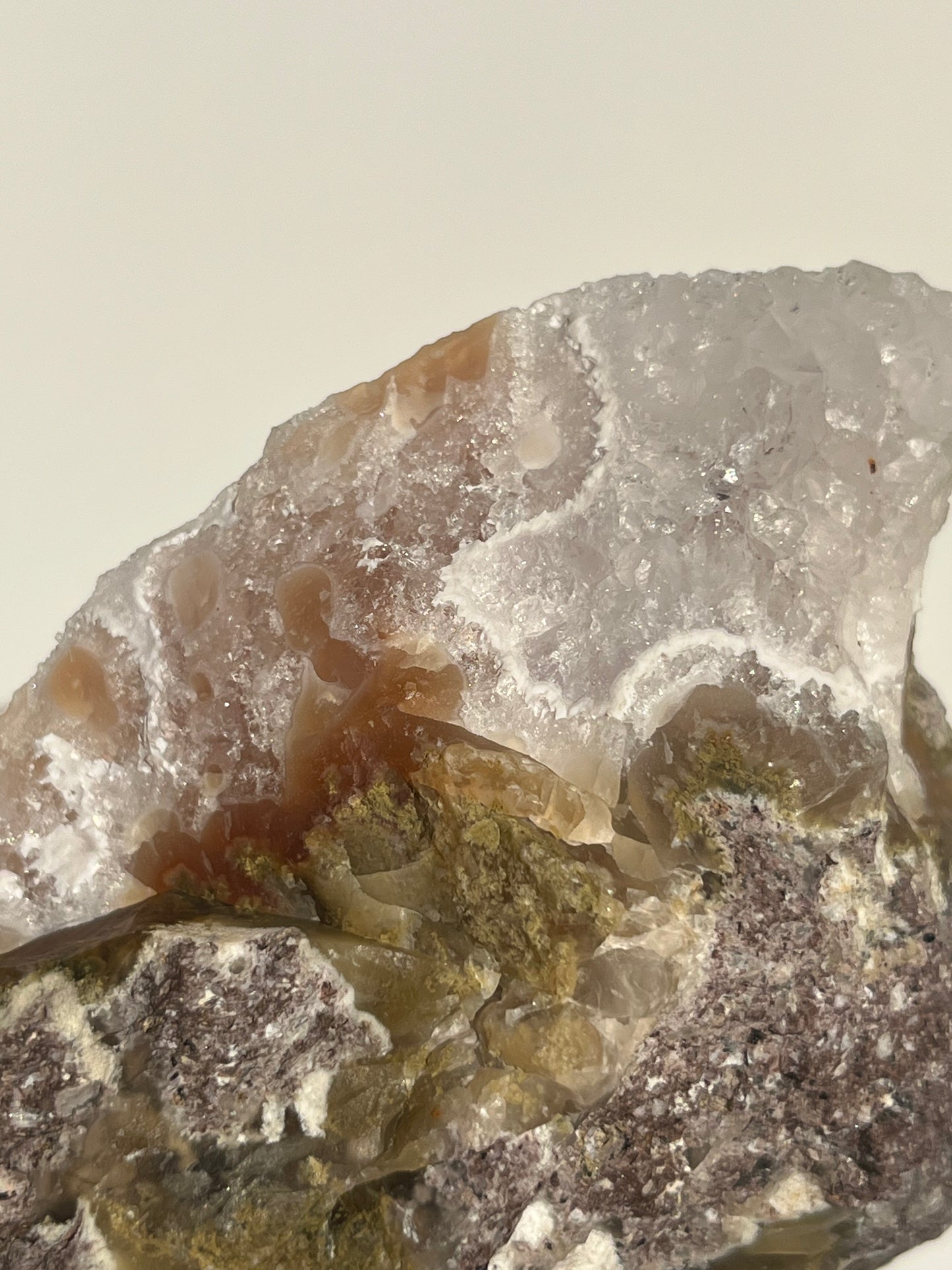 ‘Coralline Tides’ Spherulitic Columnar Nebula Agate with Scenic Moss, Amethyst and Natural Carnelian Semi Polished Freeform