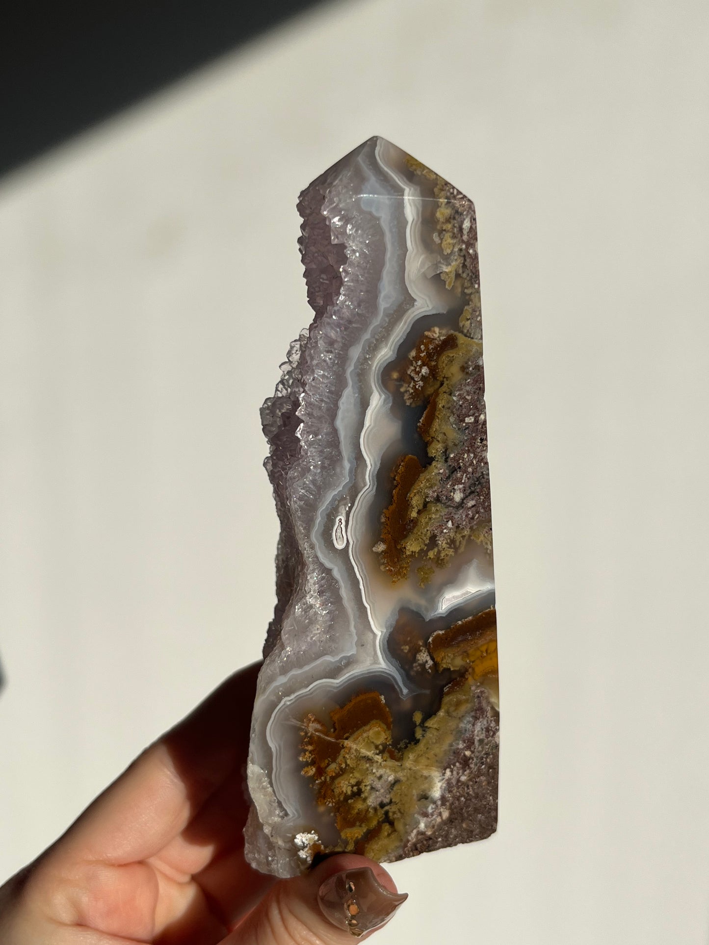 ‘The Astral Pillar’ Druzy Orbicular Nebula Agate with Amethyst Tower