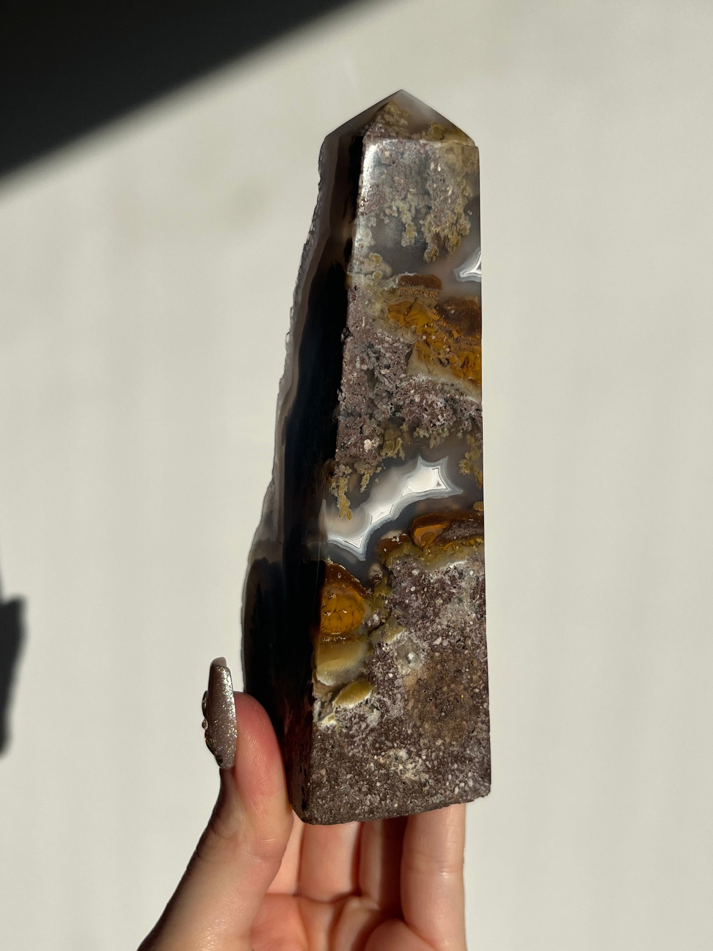 ‘The Astral Pillar’ Druzy Orbicular Nebula Agate with Amethyst Tower