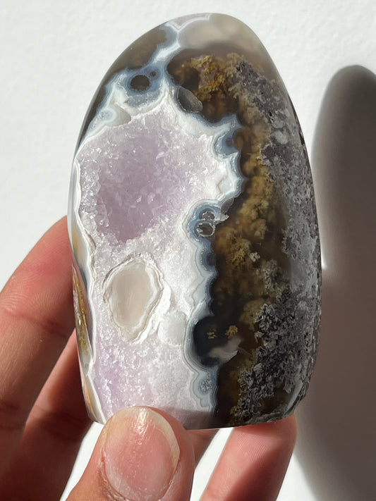 Nebula Agate with Amethyst and Scenic Moss Freeform