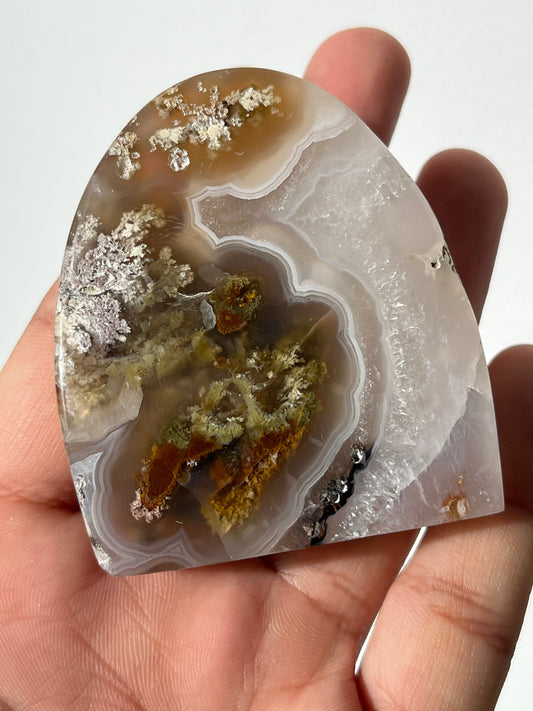 Nebula Agate and Scenic Moss Standing Freeform with Dendritic Inclusions C