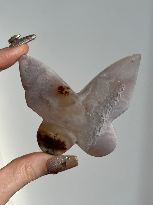 Nebula Agate with Scenic Moss 2D Butterfly Carving