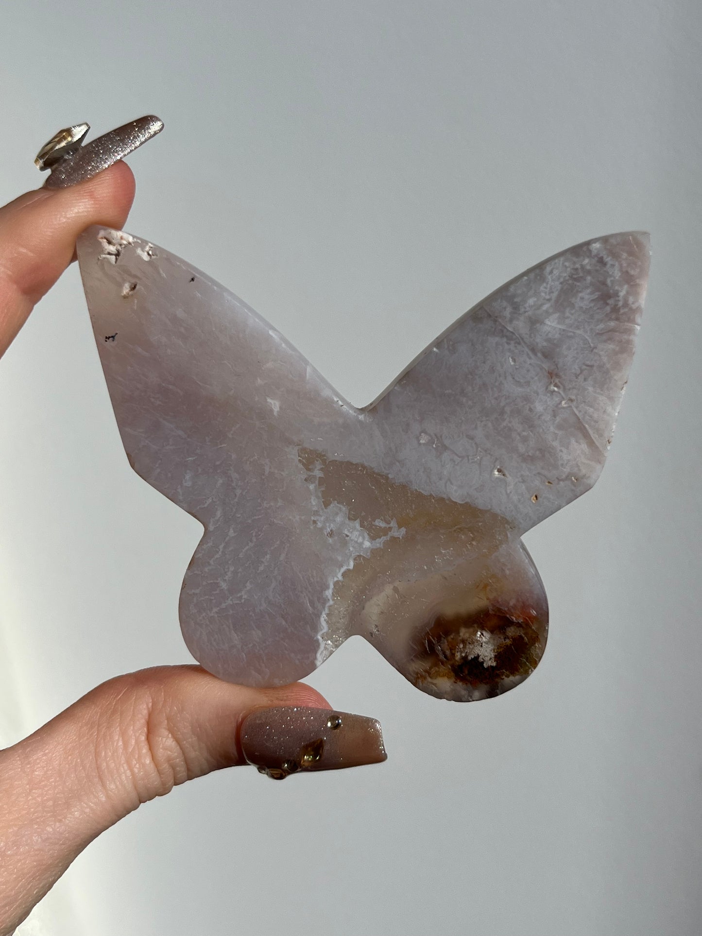 Nebula Agate with Scenic Moss 2D Butterfly Carving