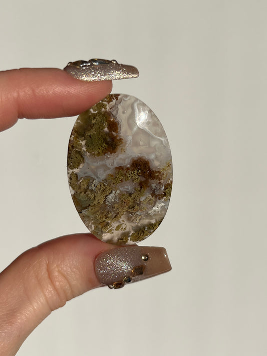 Nebula Agate with Green Scenic Moss Cabochon