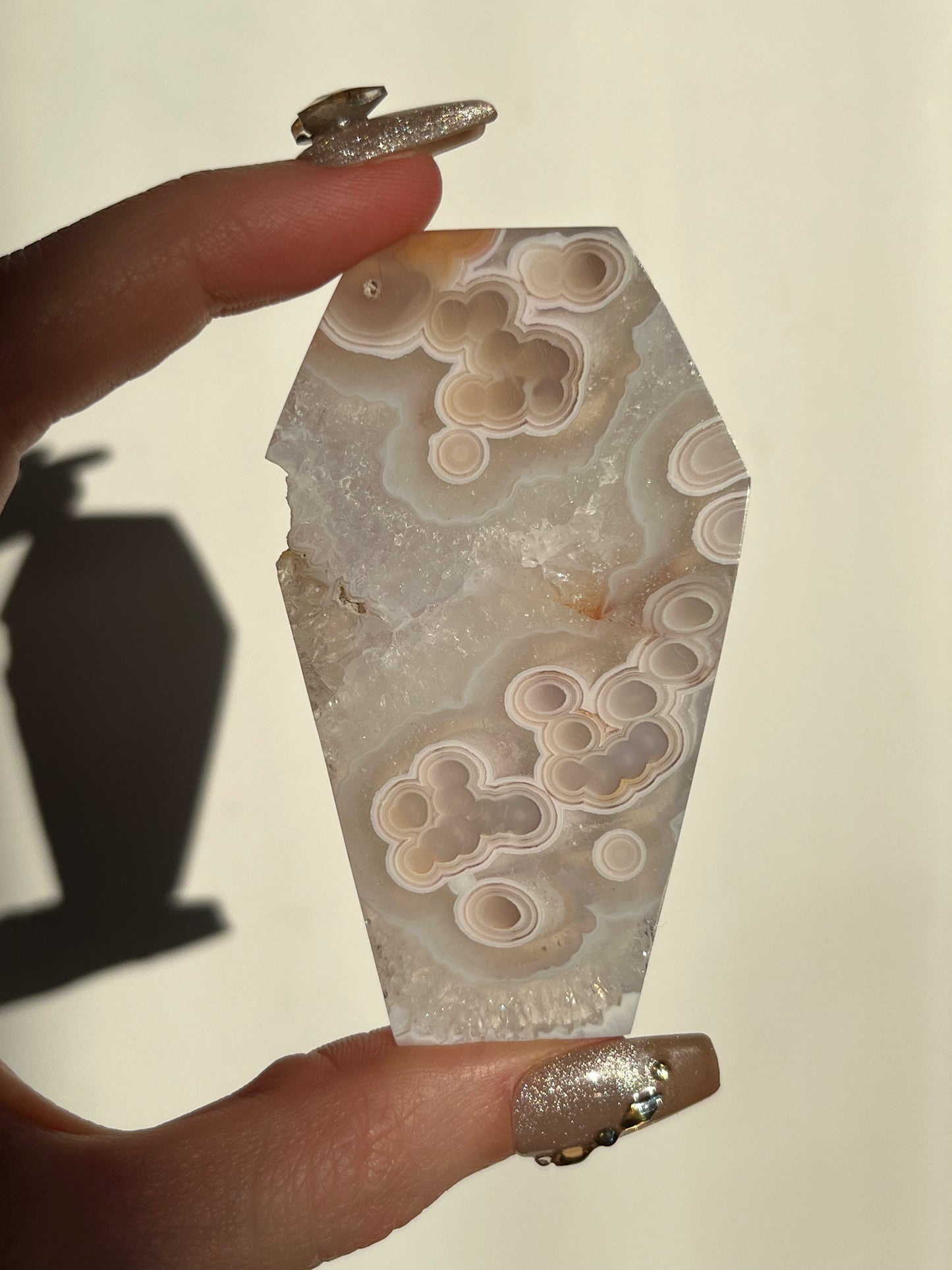 Orbicular Nebula Agate Coffin Carving