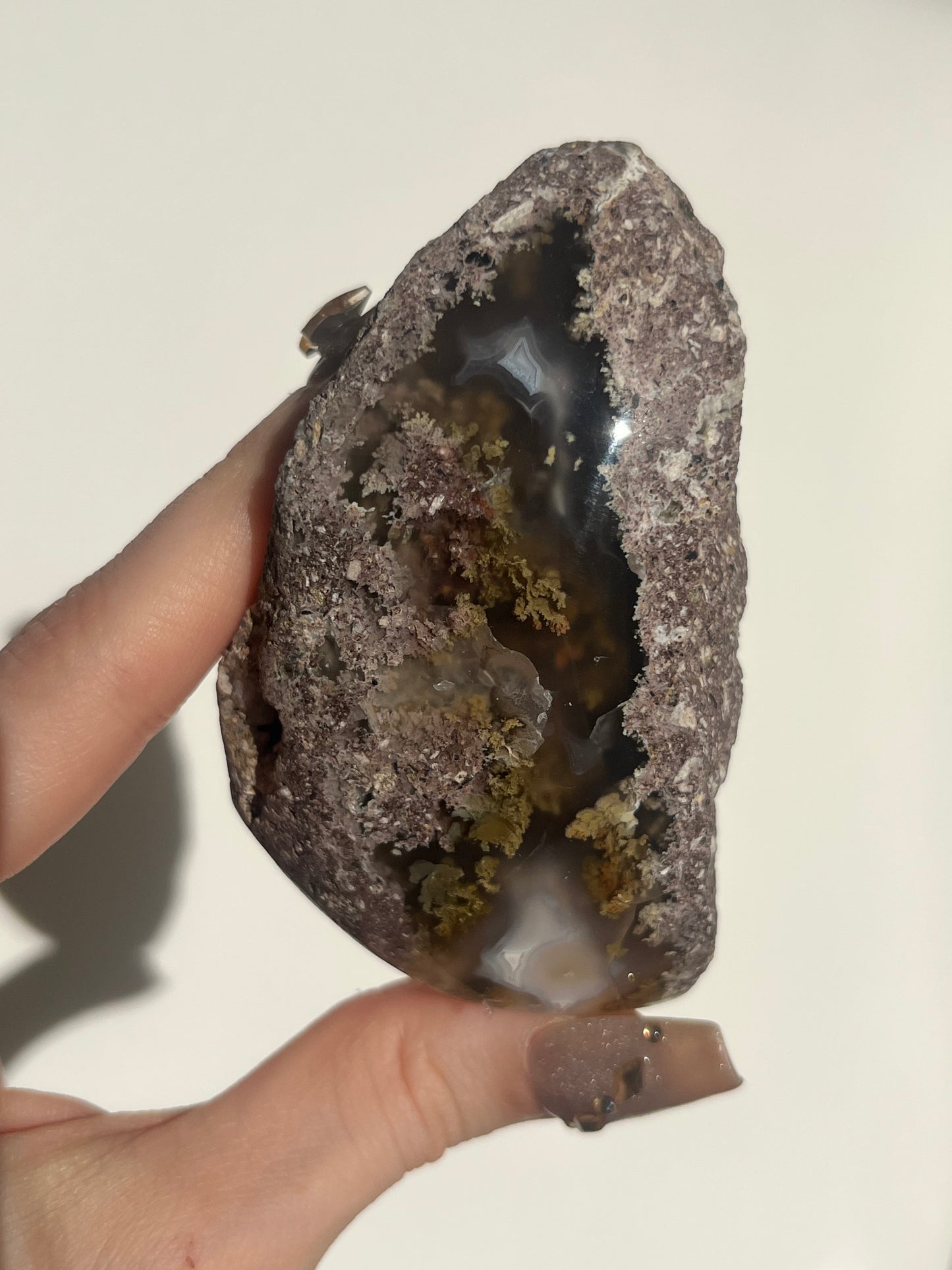 ‘Misty Mountain’ Nebula Agate with Scenic Moss Semi Polished Lens Freeform