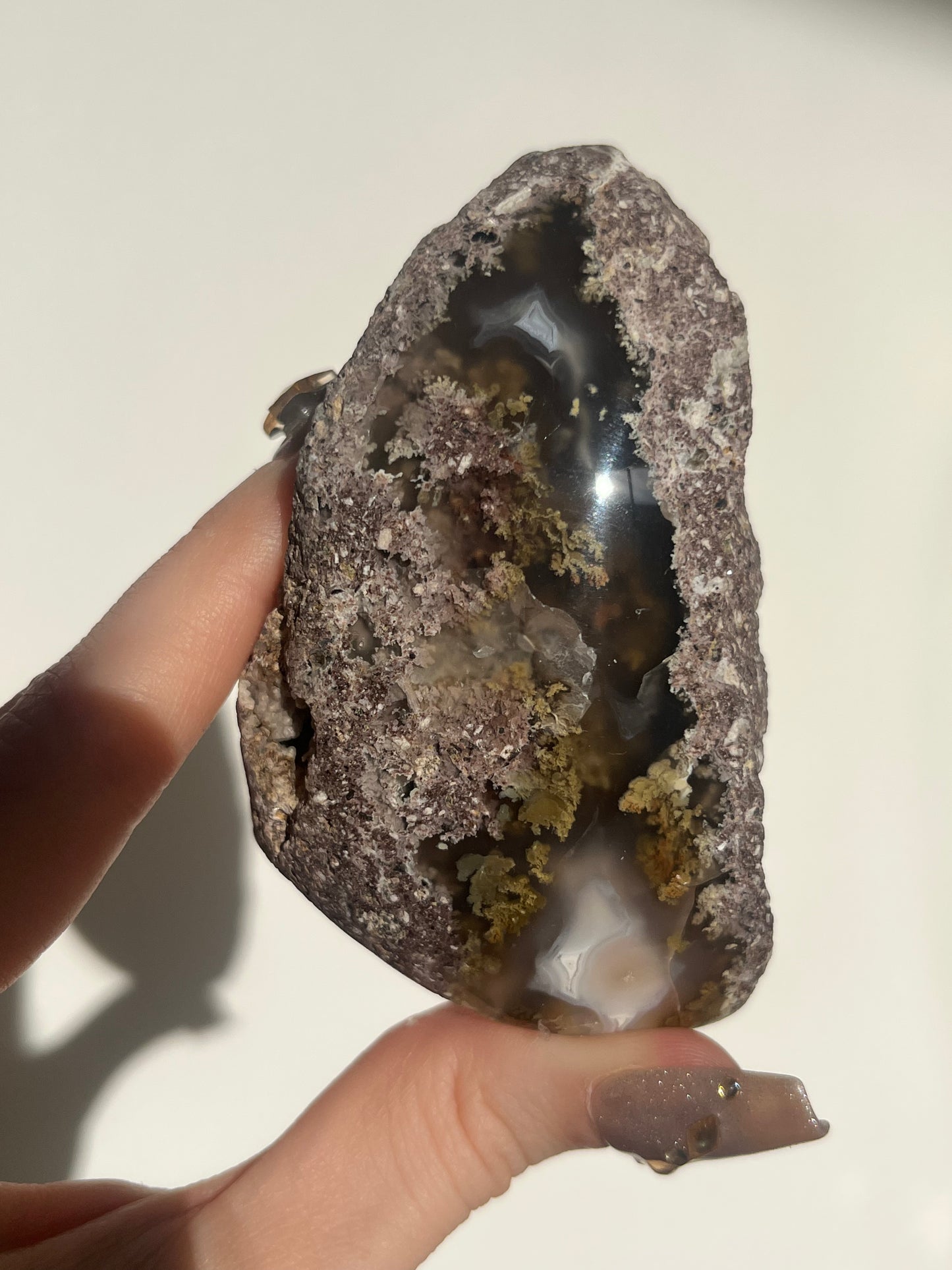 ‘Misty Mountain’ Nebula Agate with Scenic Moss Semi Polished Lens Freeform