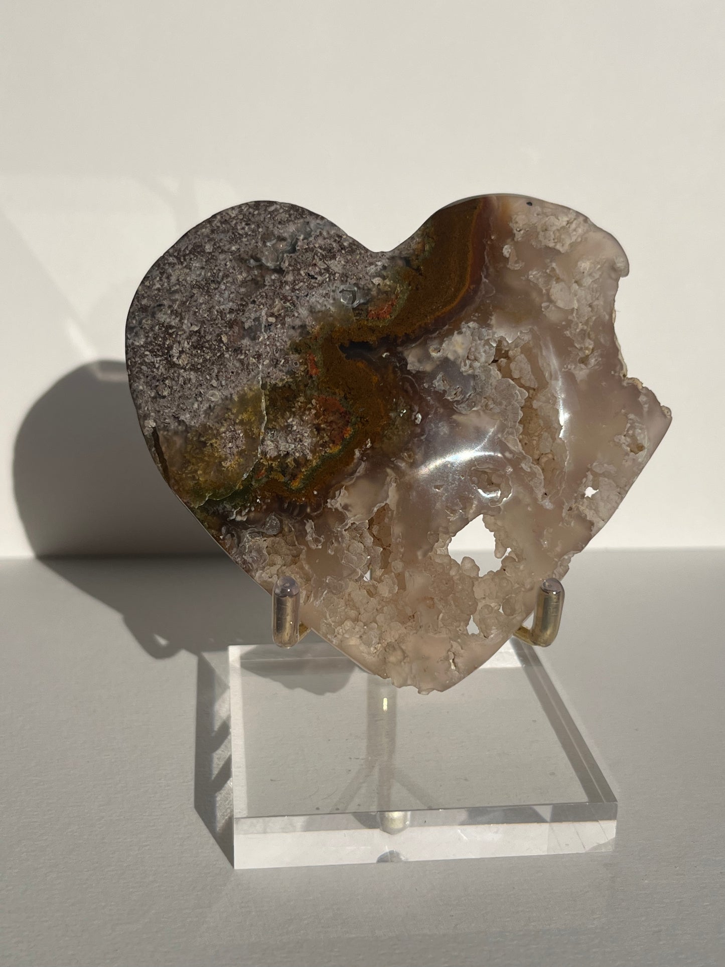 Nebula Agate with Botryoidal Chalcedony and Red Moss Inclusions Statement Heart A