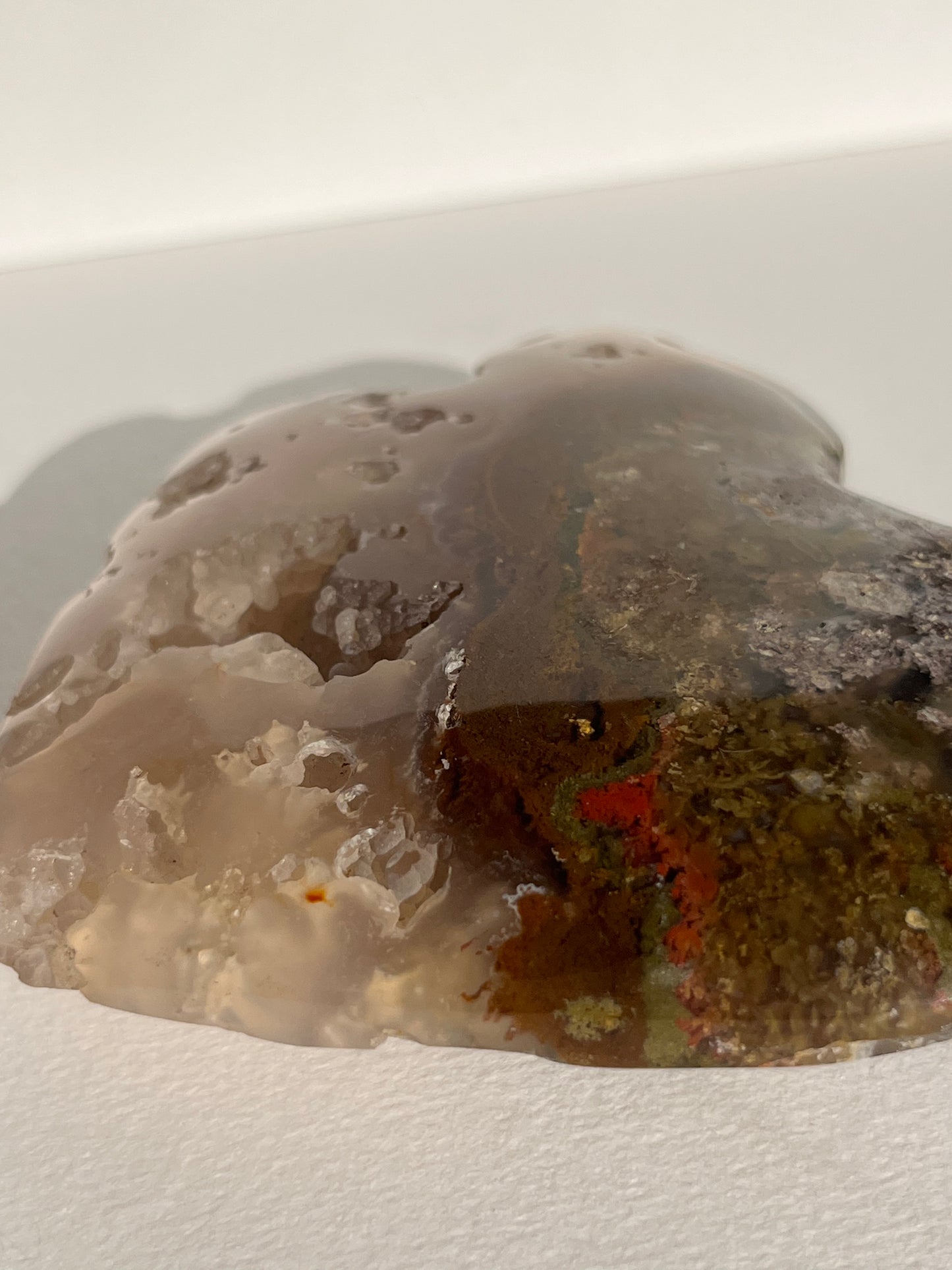 Nebula Agate with Botryoidal Chalcedony and Red Moss Inclusions Statement Heart A