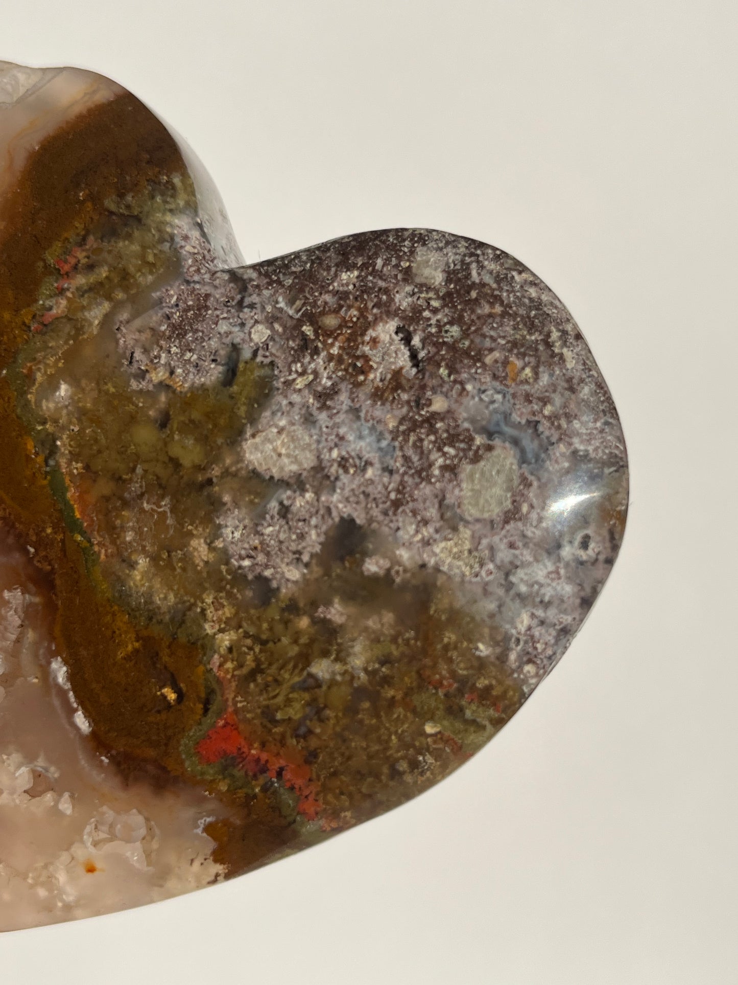 Nebula Agate with Botryoidal Chalcedony and Red Moss Inclusions Statement Heart A
