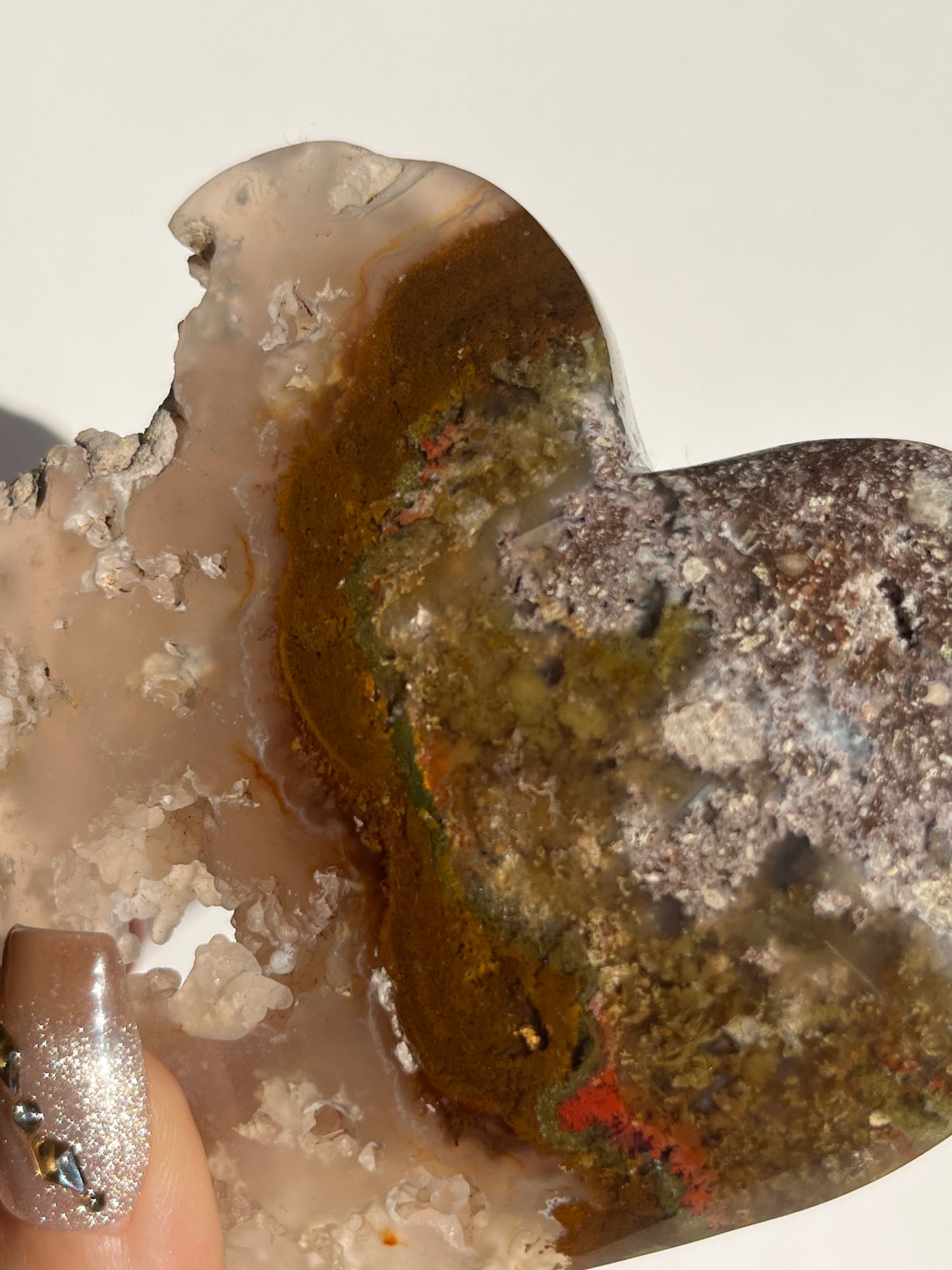 Nebula Agate with Botryoidal Chalcedony and Red Moss Inclusions Statement Heart A