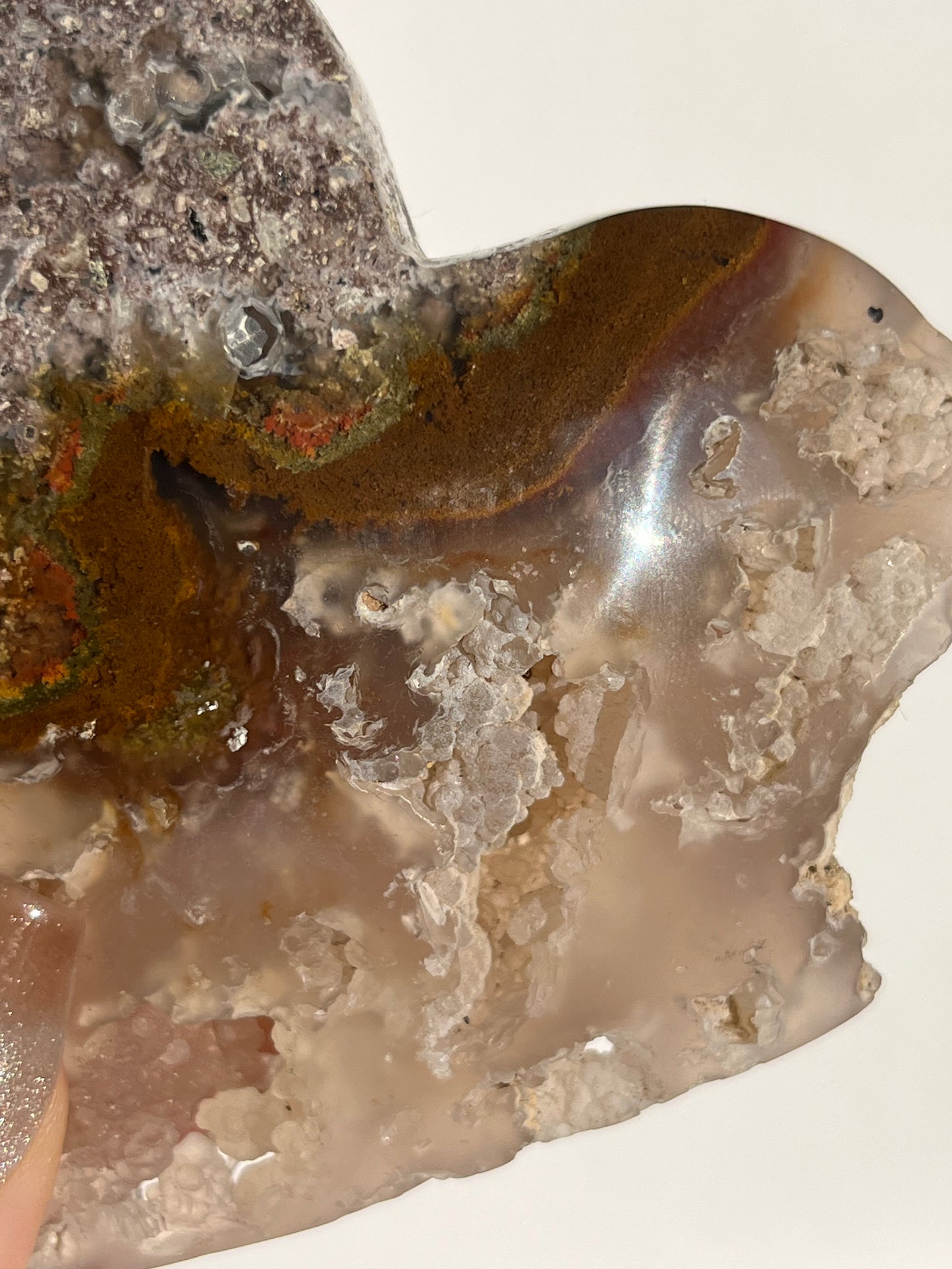 Nebula Agate with Botryoidal Chalcedony and Red Moss Inclusions Statement Heart A