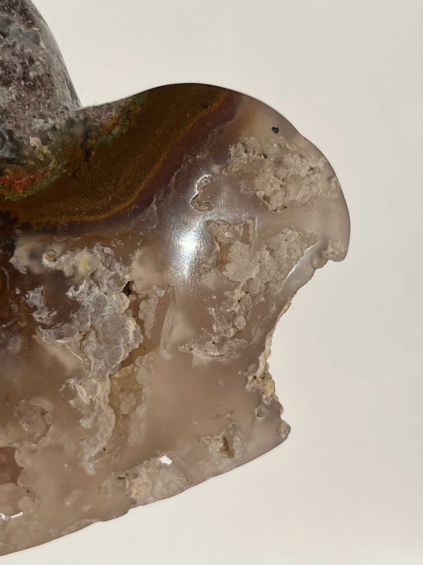 Nebula Agate with Botryoidal Chalcedony and Red Moss Inclusions Statement Heart A