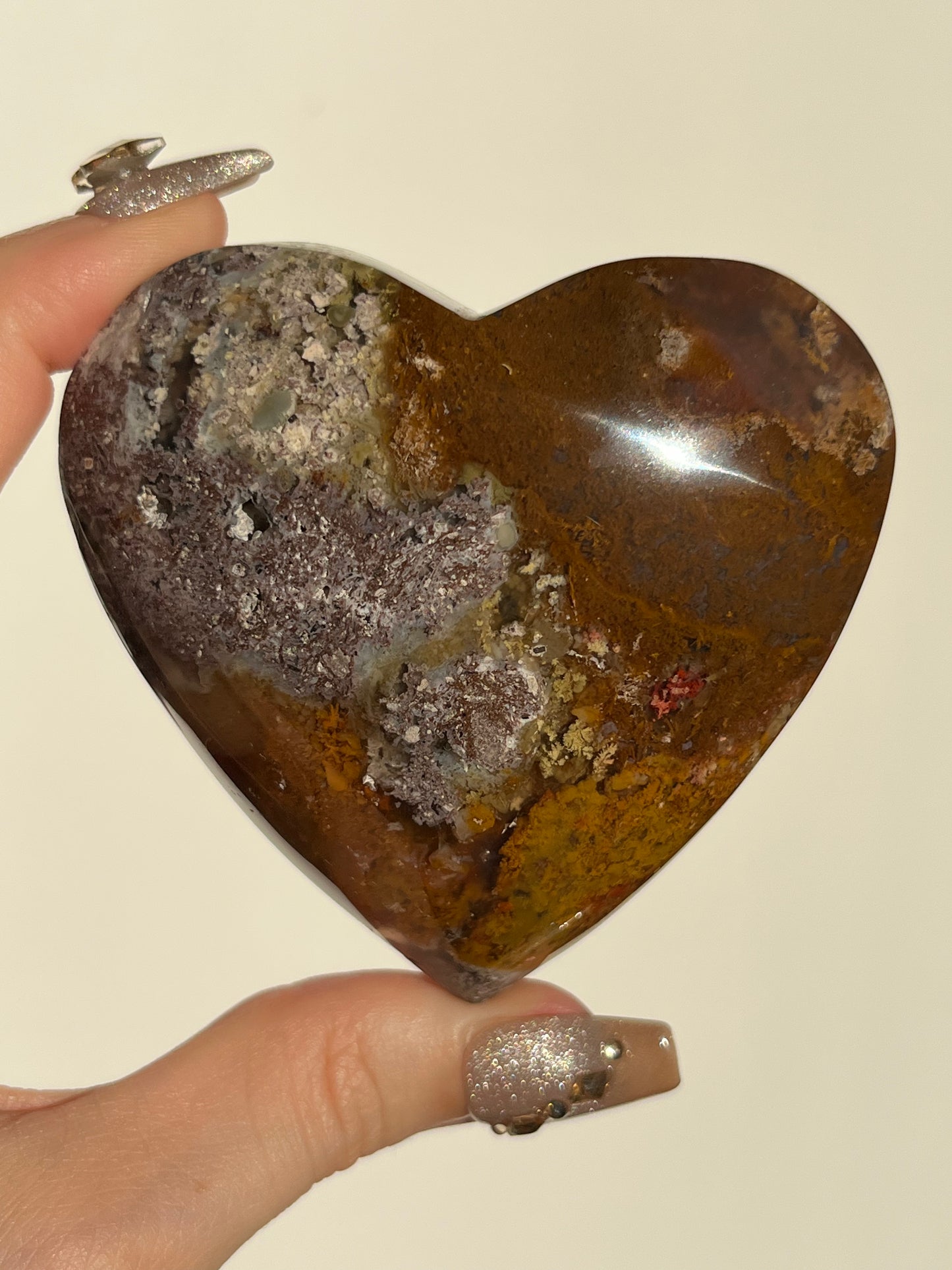 Nebula Agate Heart with Red Moss Inclusions E