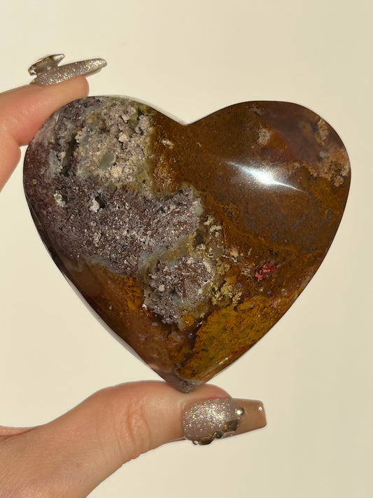 Nebula Agate Heart with Red Moss Inclusions E