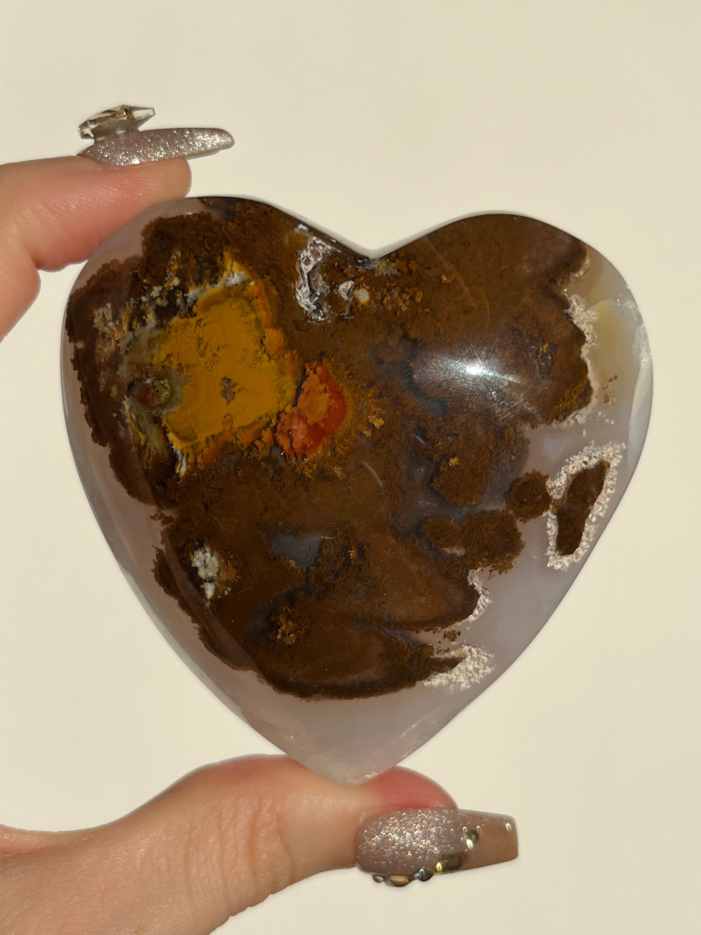 Nebula Agate with Blue Chalcedony and Red Moss Inclusions Heart B