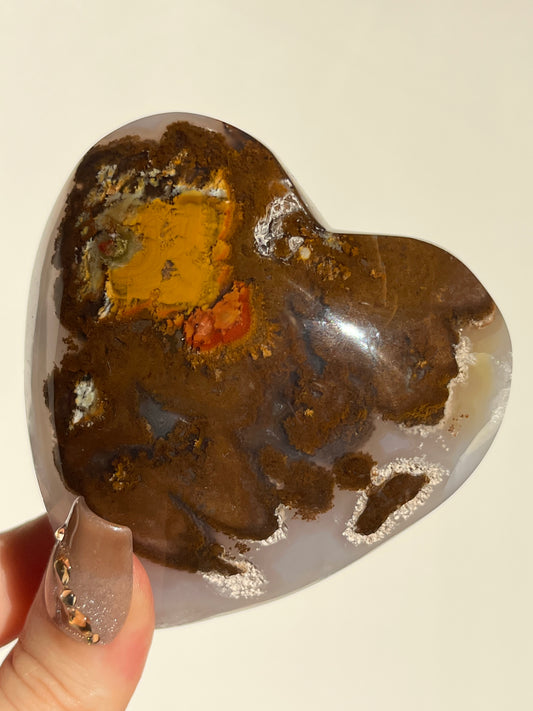 Nebula Agate with Blue Chalcedony and Red Moss Inclusions Heart B