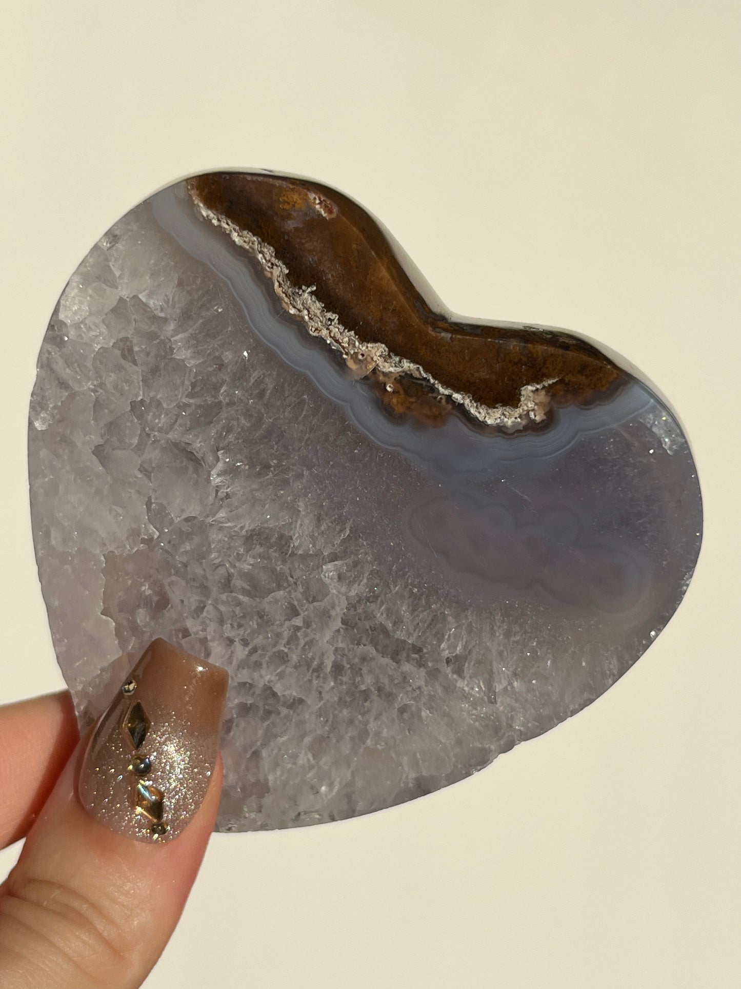 Nebula Agate with Blue Chalcedony and Red Moss Inclusions Heart B