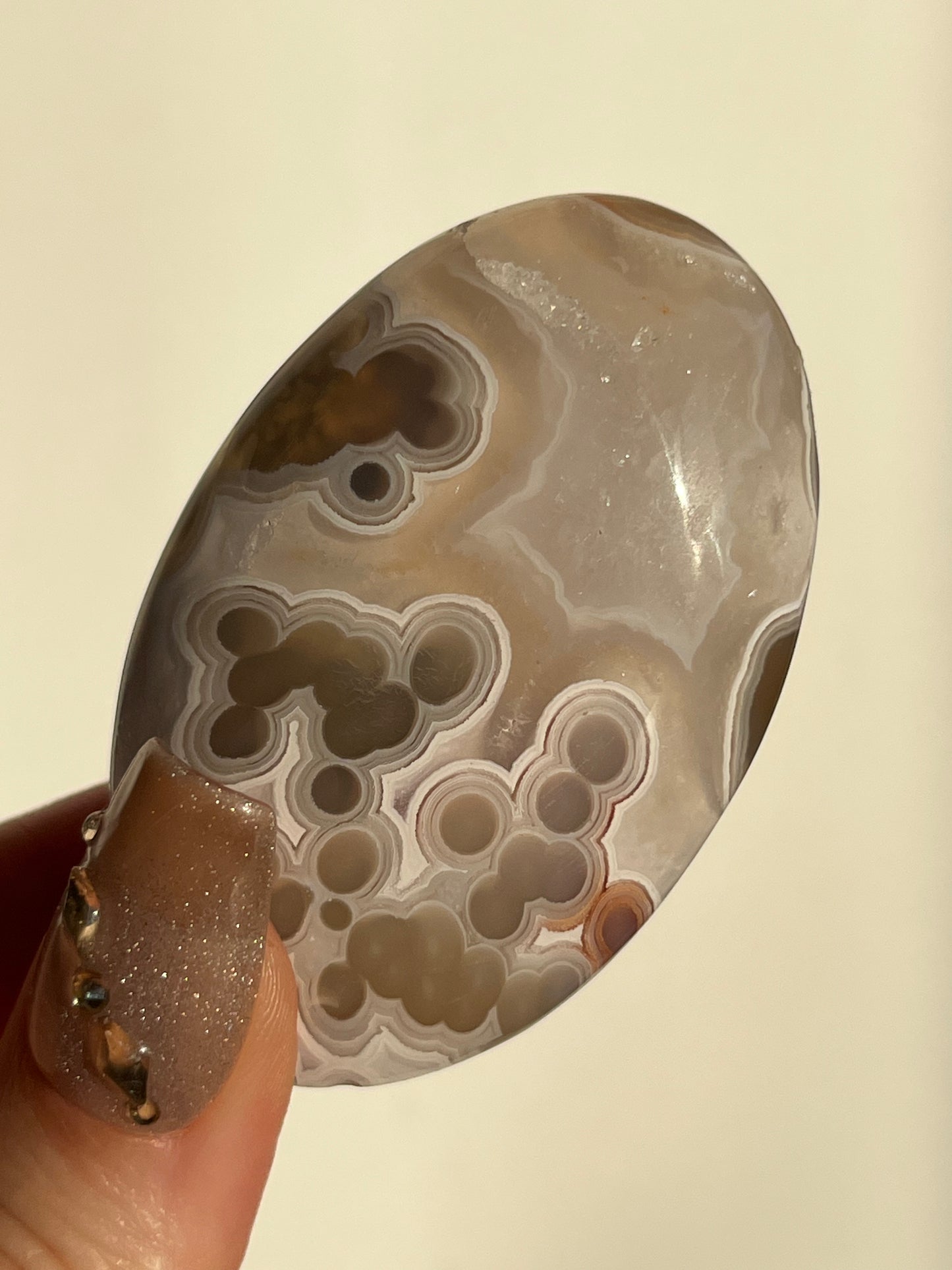 Orbicular Nebula Agate and Multicoloured Scenic Moss Palmstone C