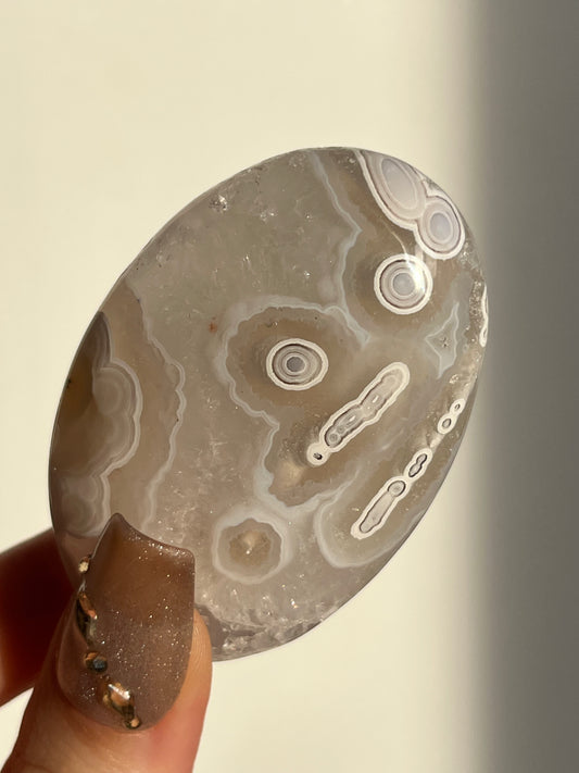 Orbicular Nebula Agate and Scenic Moss Palmstone D