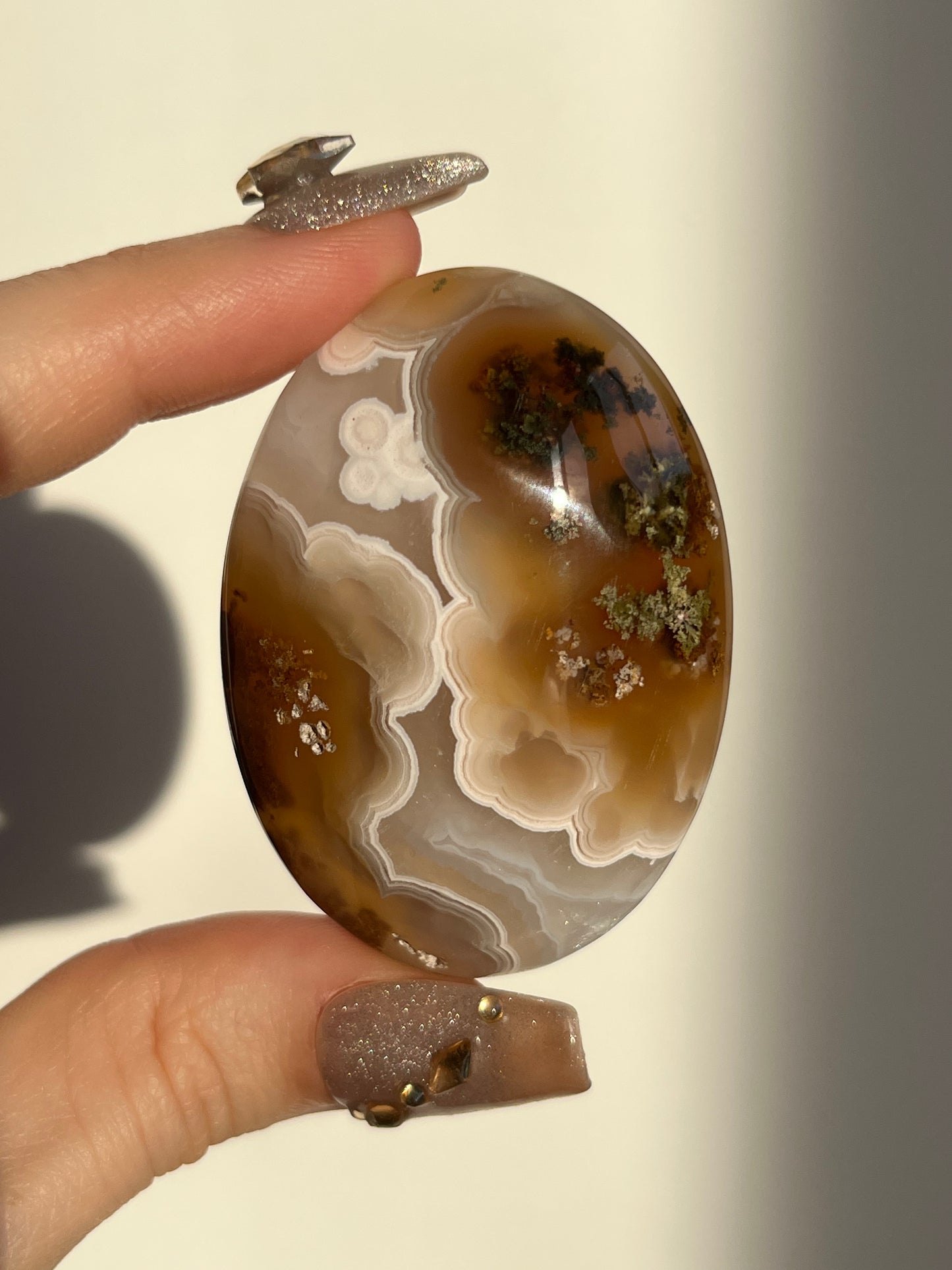 Nebula Agate and Multicoloured Scenic Moss Palmstone H