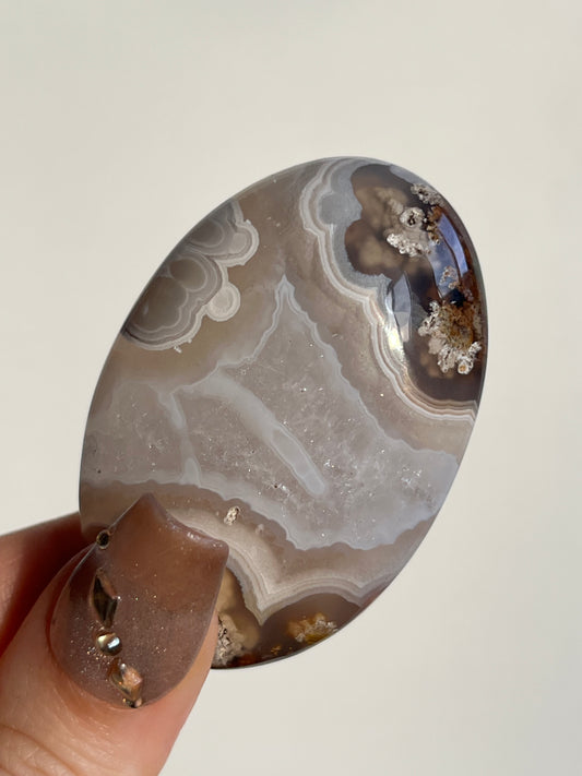 Orbicular Nebula Agate and Multicoloured Scenic Moss Palmstone L