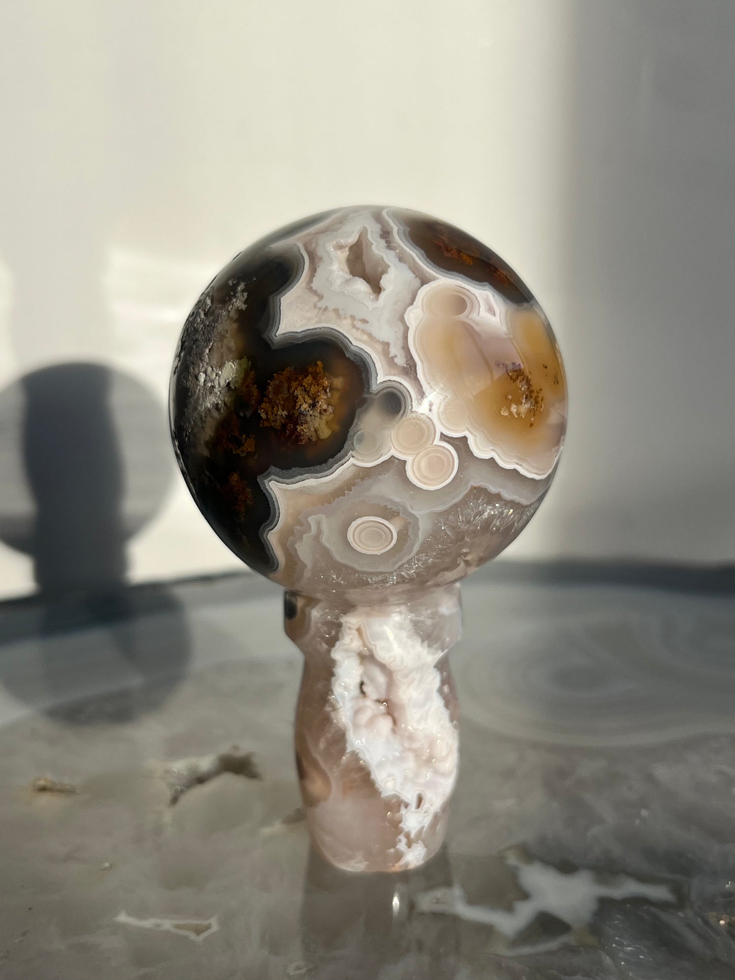 'Helios Garden' Orbicular Nebula Agate Sphere with Custom Stand A