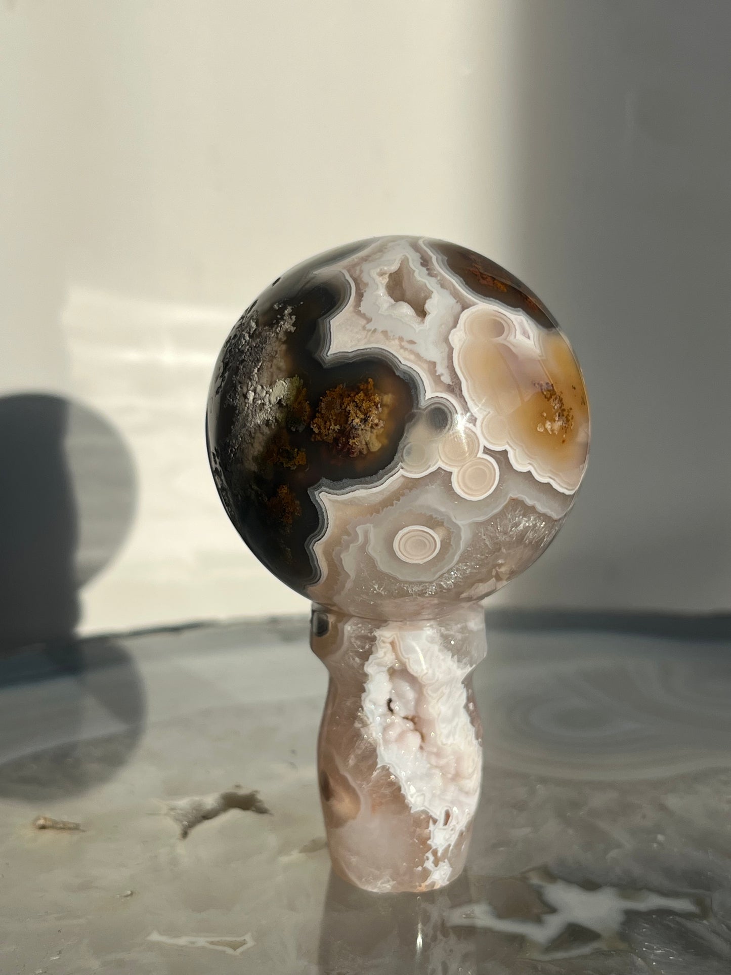'Helios Garden' Orbicular Nebula Agate Sphere with Custom Stand A