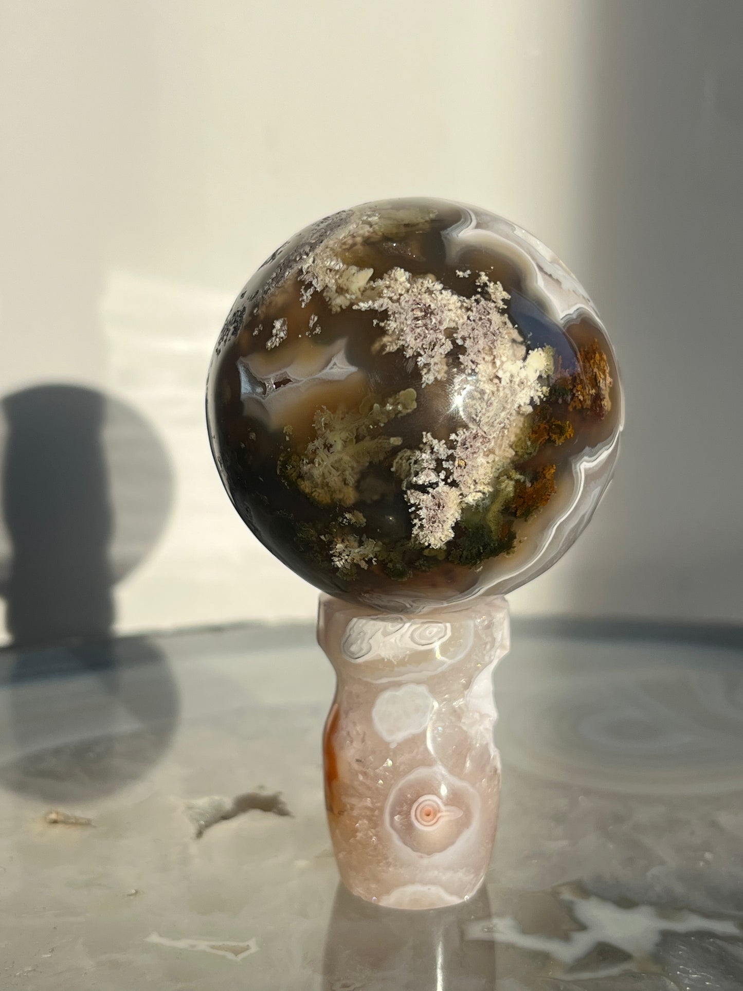 'Helios Garden' Orbicular Nebula Agate Sphere with Custom Stand A