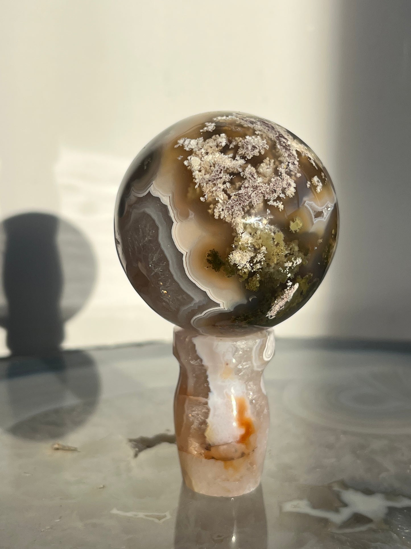 'Helios Garden' Orbicular Nebula Agate Sphere with Custom Stand A