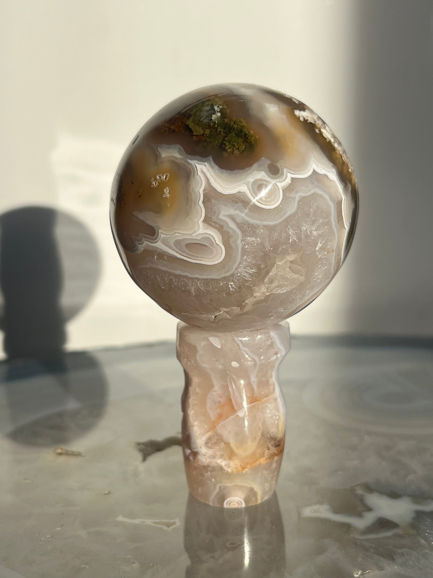 'Helios Garden' Orbicular Nebula Agate Sphere with Custom Stand A