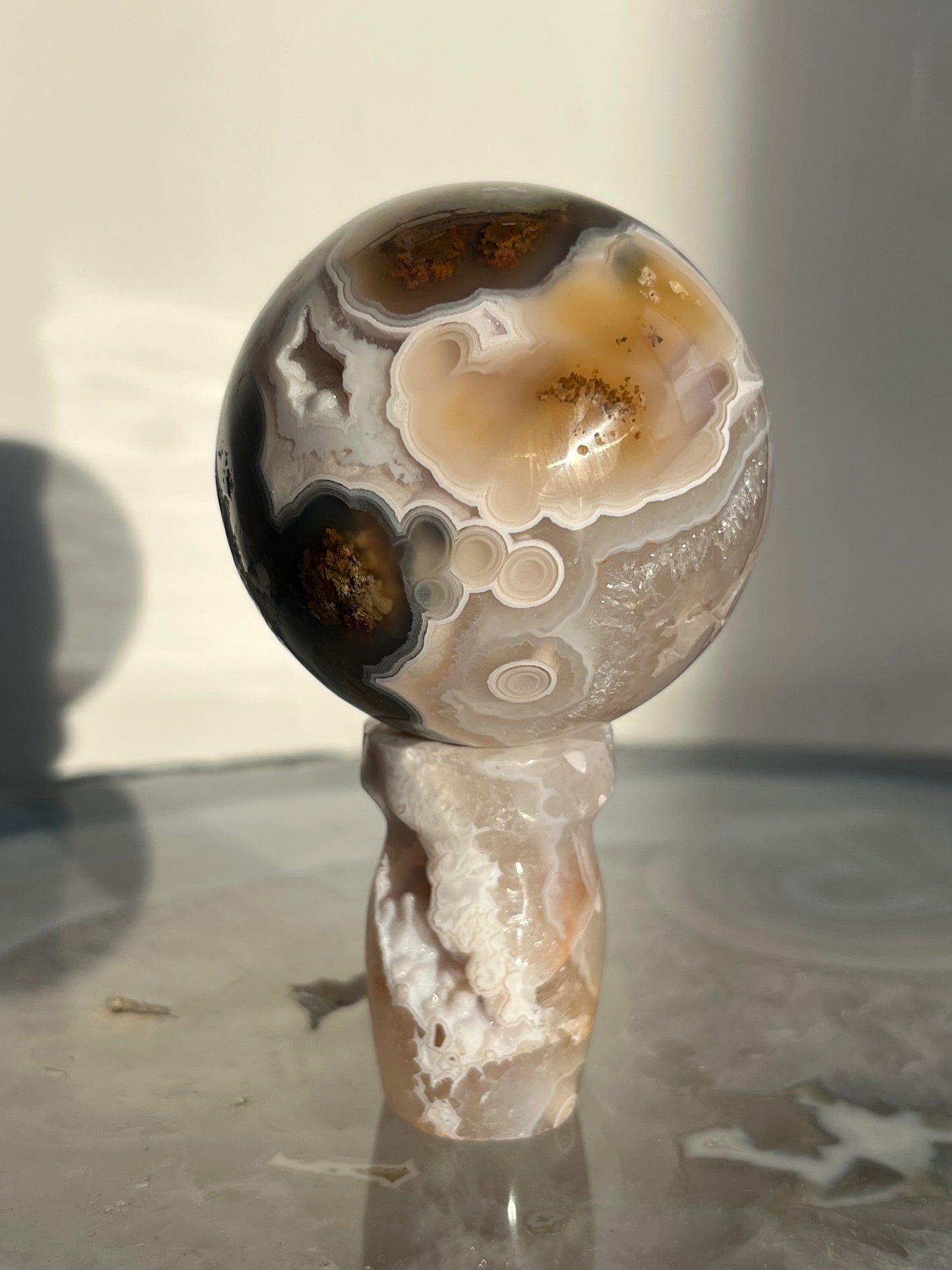 'Helios Garden' Orbicular Nebula Agate Sphere with Custom Stand A