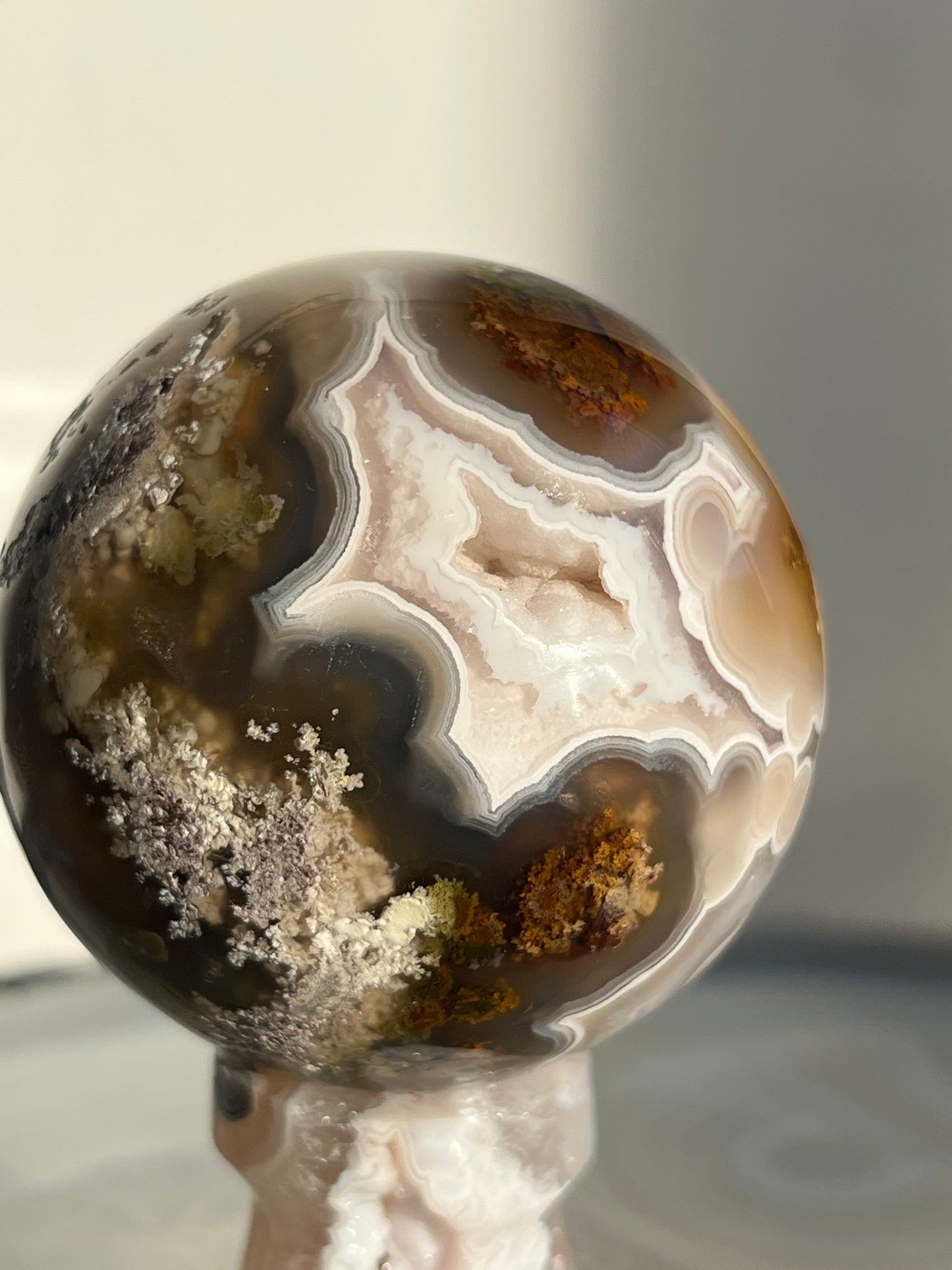 'Helios Garden' Orbicular Nebula Agate Sphere with Custom Stand A