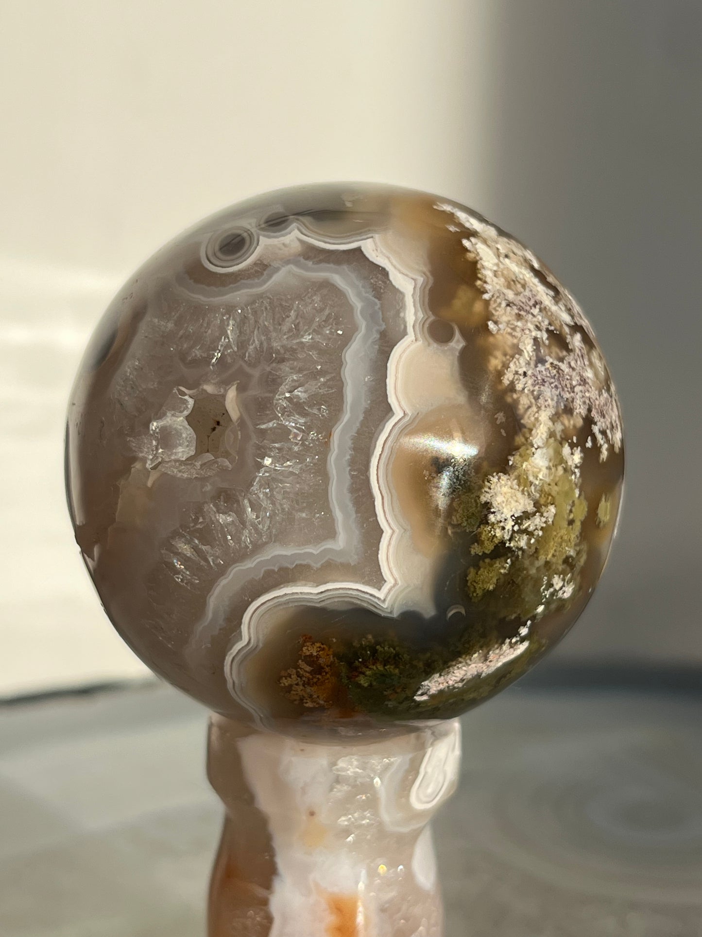 'Helios Garden' Orbicular Nebula Agate Sphere with Custom Stand A