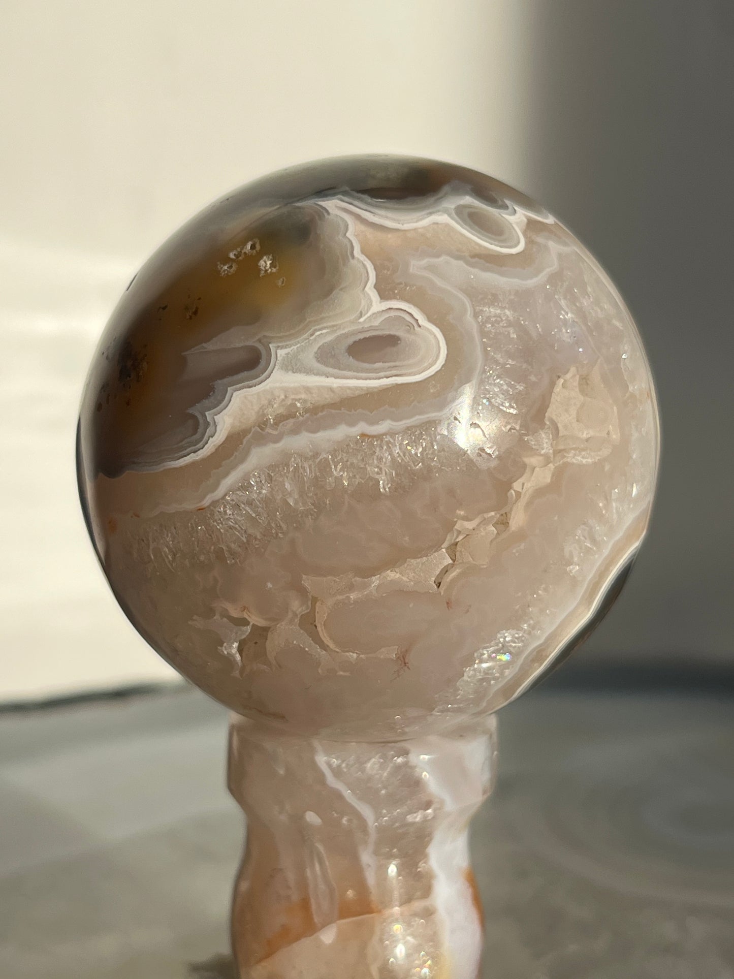 'Helios Garden' Orbicular Nebula Agate Sphere with Custom Stand A