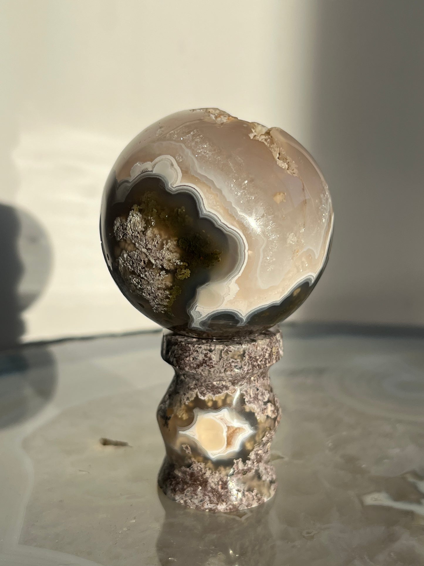 'Celestial Glyphs' Nebula Agate Sphere with Custom Stand C
