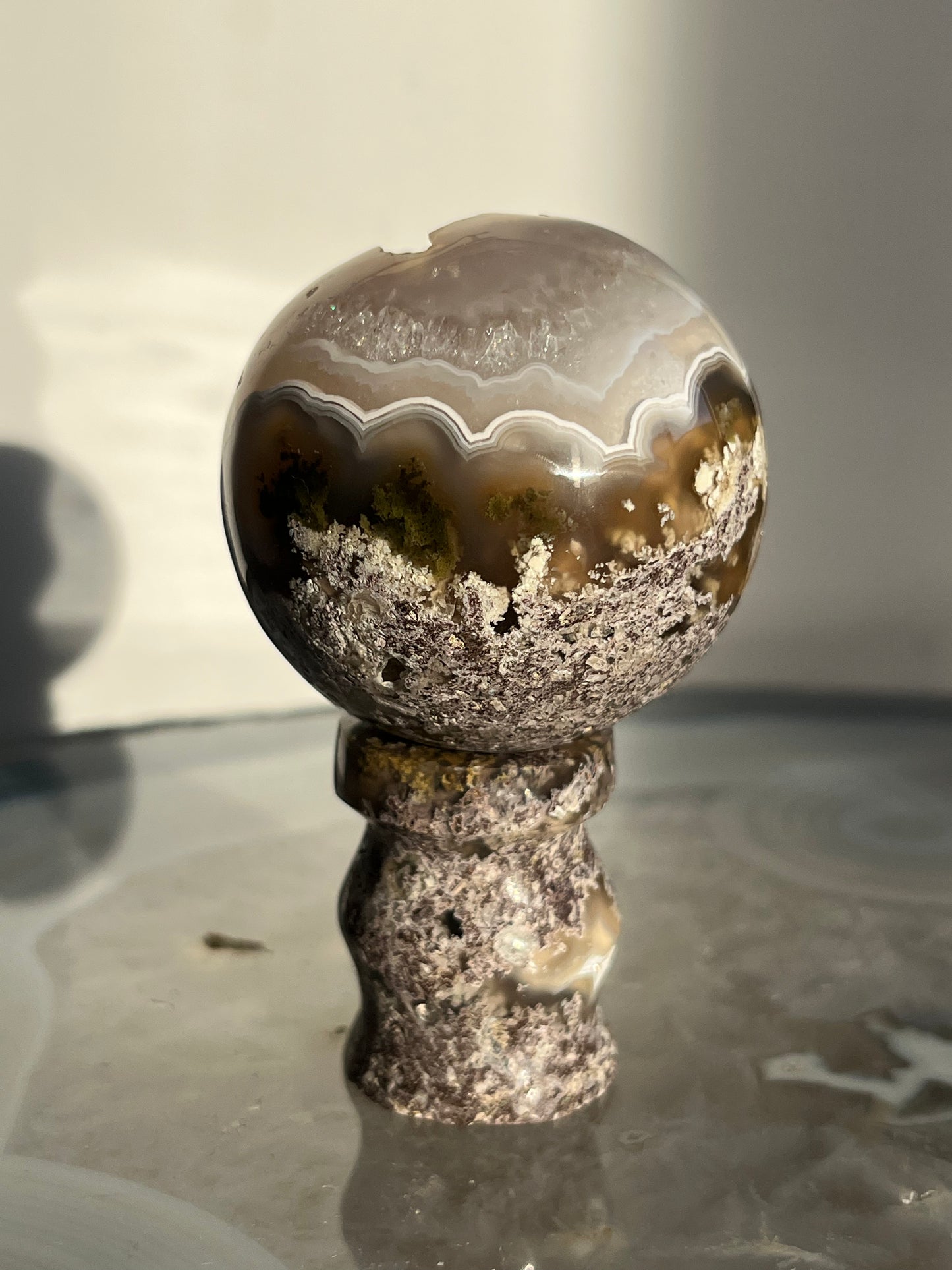 'Celestial Glyphs' Nebula Agate Sphere with Custom Stand C