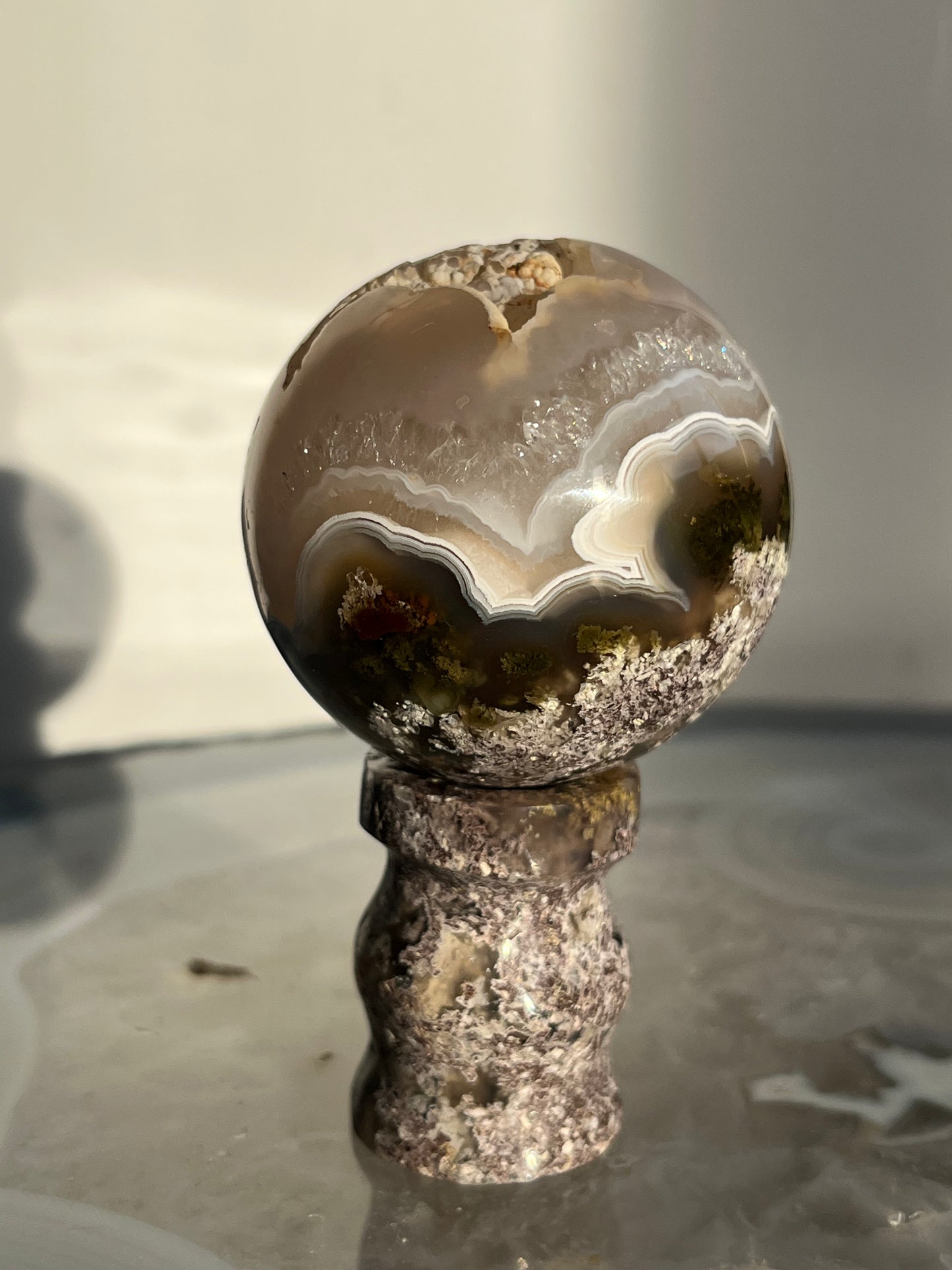 'Celestial Glyphs' Nebula Agate Sphere with Custom Stand C