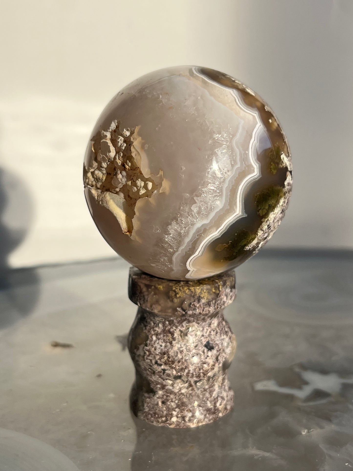 'Celestial Glyphs' Nebula Agate Sphere with Custom Stand C