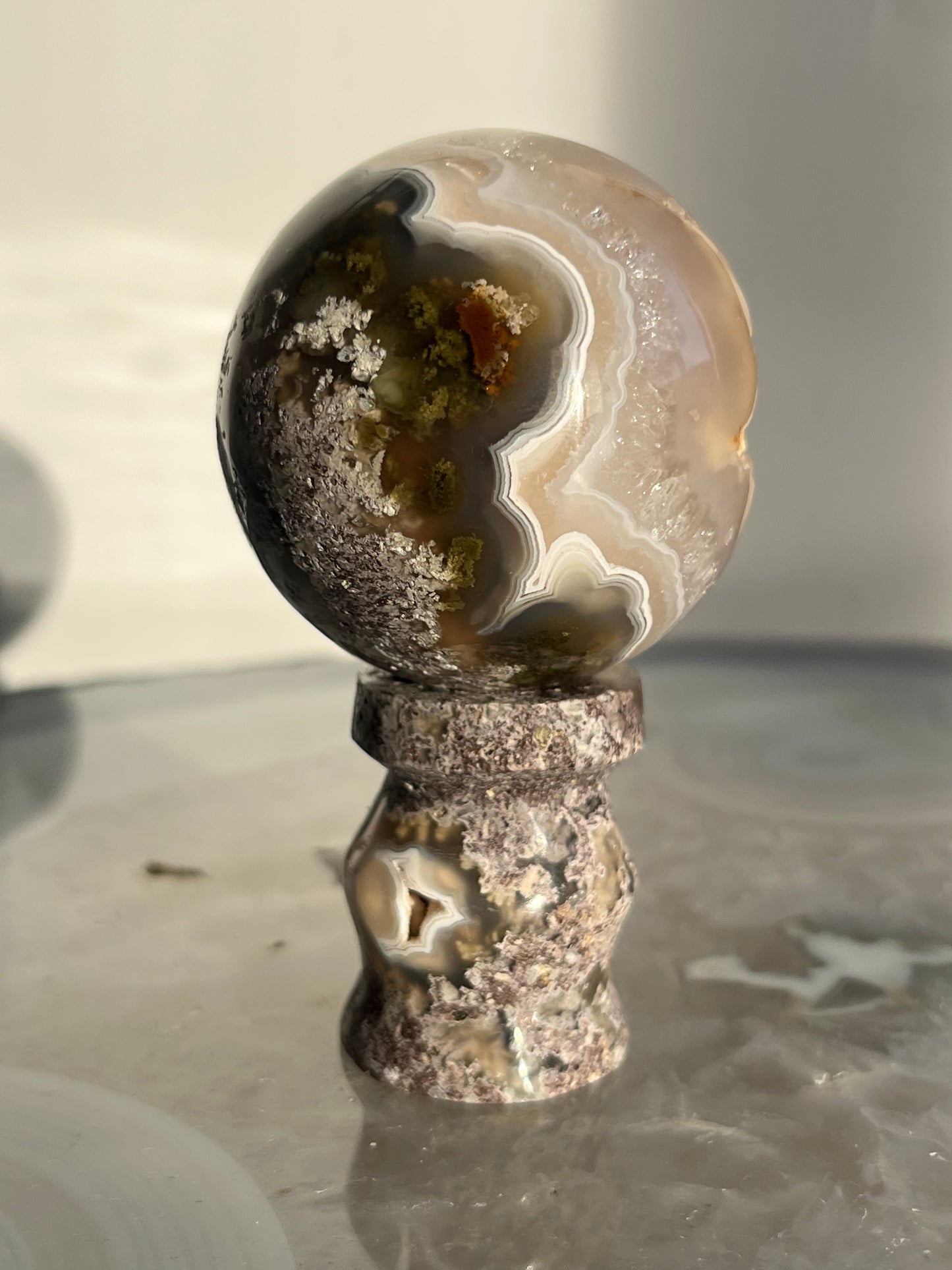 'Celestial Glyphs' Nebula Agate Sphere with Custom Stand C